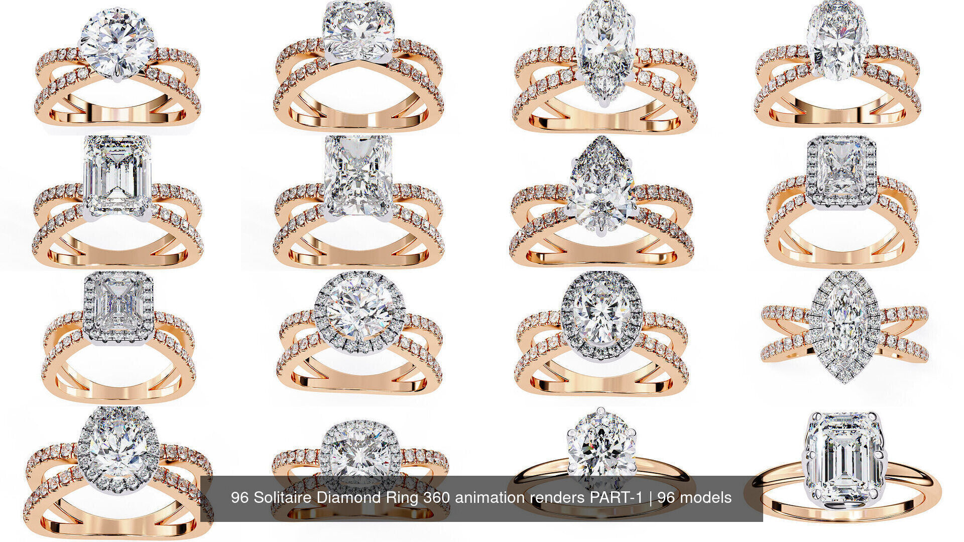 96 Solitaire Diamond Ring 360 animation renders PART-1 3D Model Collection_7