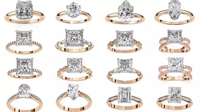 96 Solitaire Diamond Ring 360 animation renders PART-1 3D Model Collection