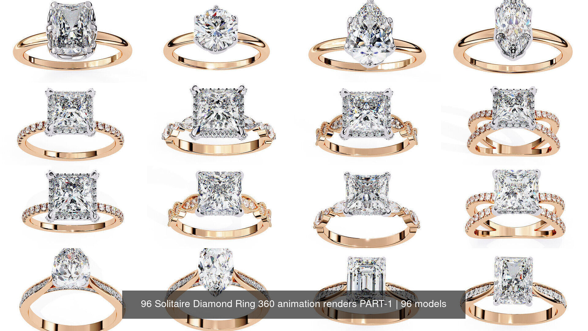 96 Solitaire Diamond Ring 360 animation renders PART-1 3D Model Collection_9