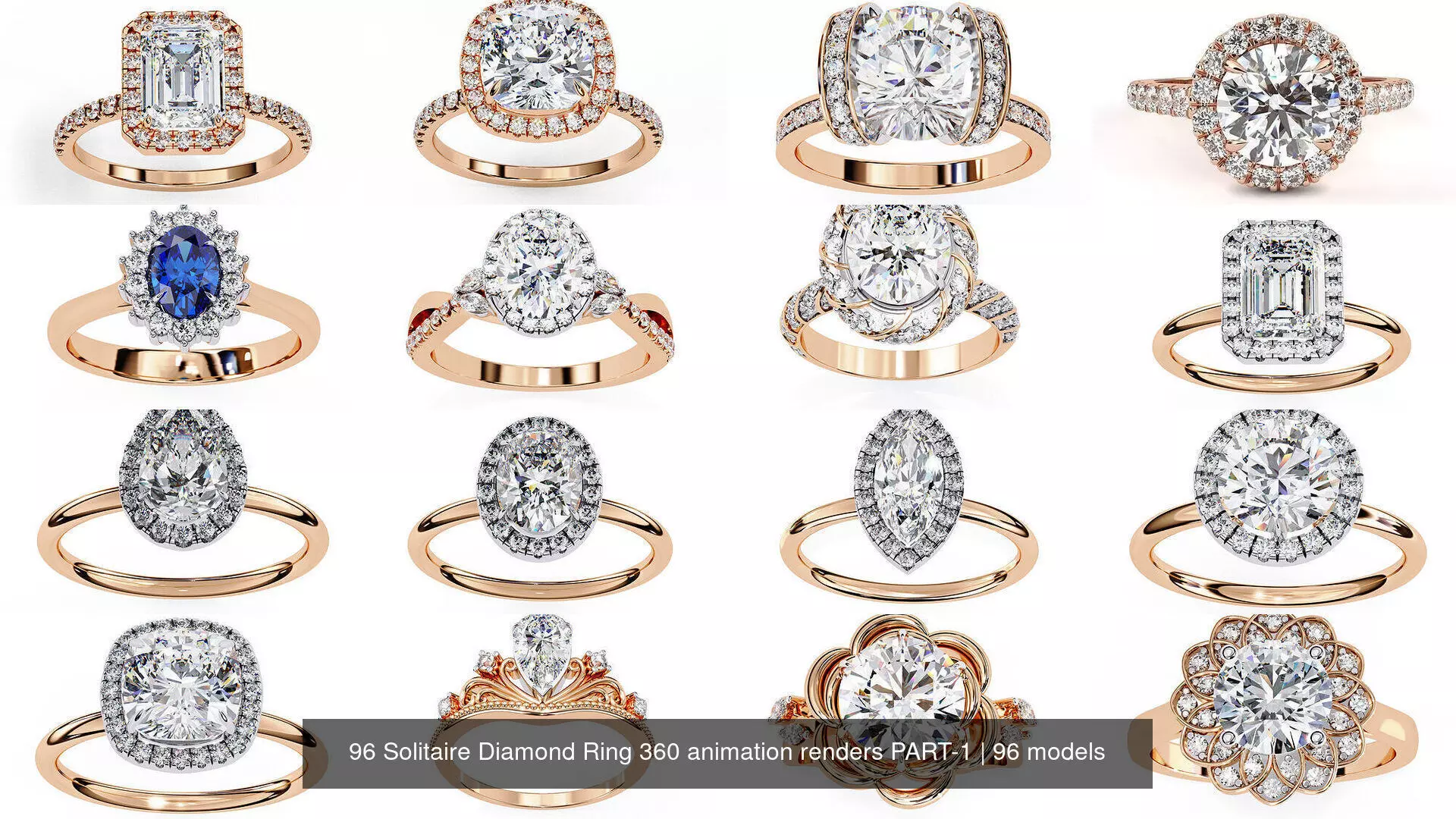 96 Solitaire Diamond Ring 360 animation renders PART-1 3D Model Collection_1