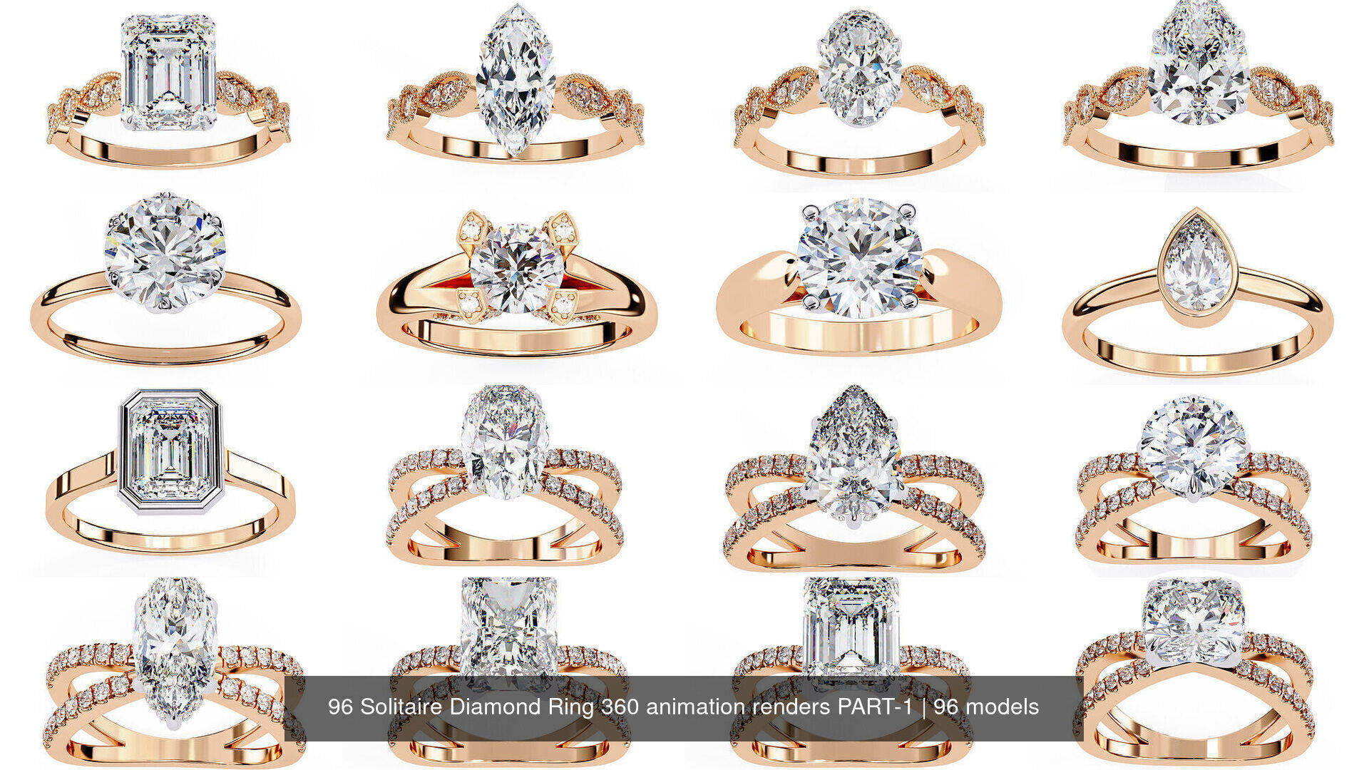 96 Solitaire Diamond Ring 360 animation renders PART-1 3D Model Collection_5