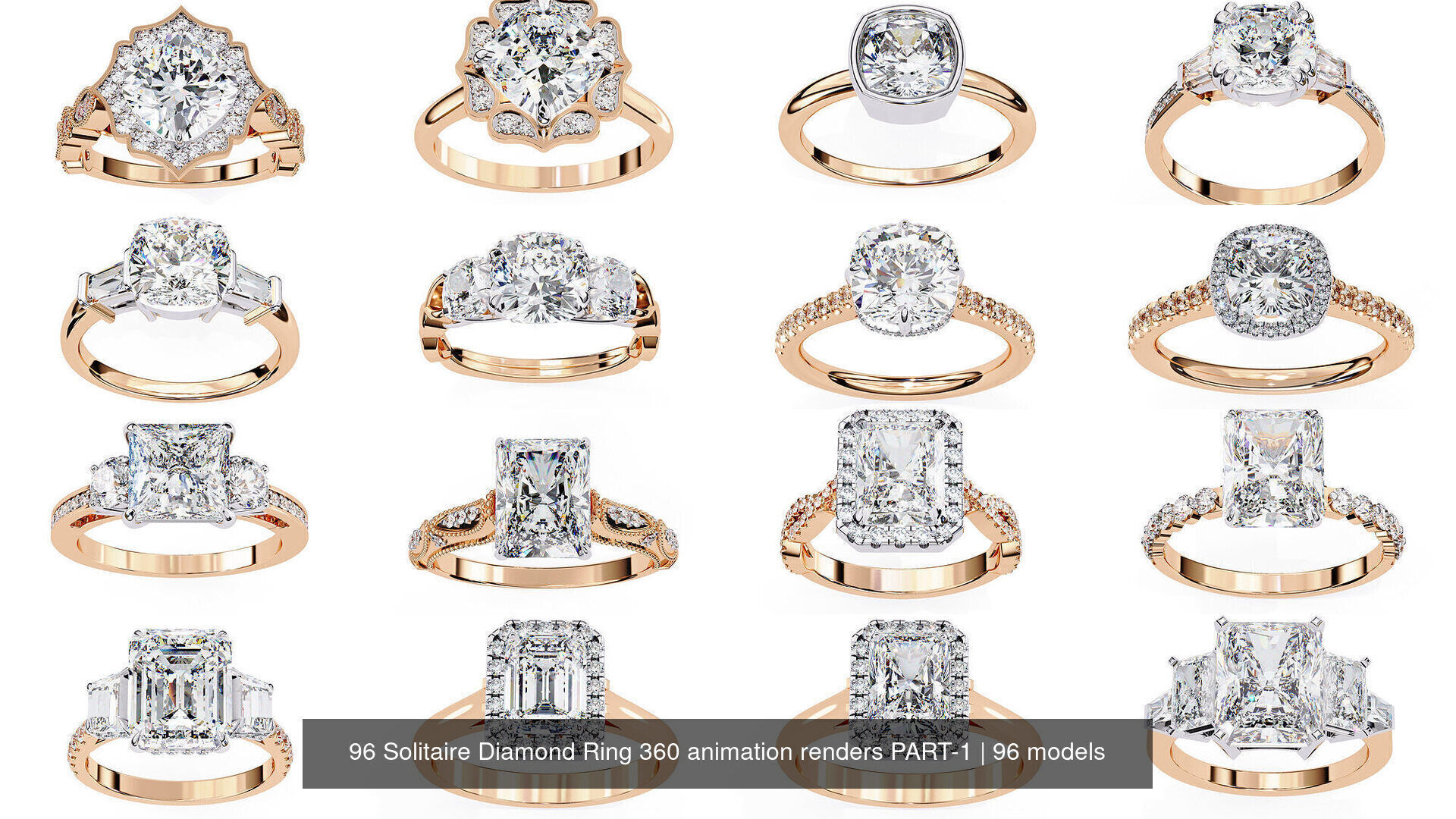 96 Solitaire Diamond Ring 360 animation renders PART-1 3D Model Collection_10