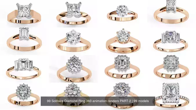 99 Solitaire Diamond Ring 360 animation renders PART-2 3D Model Collection