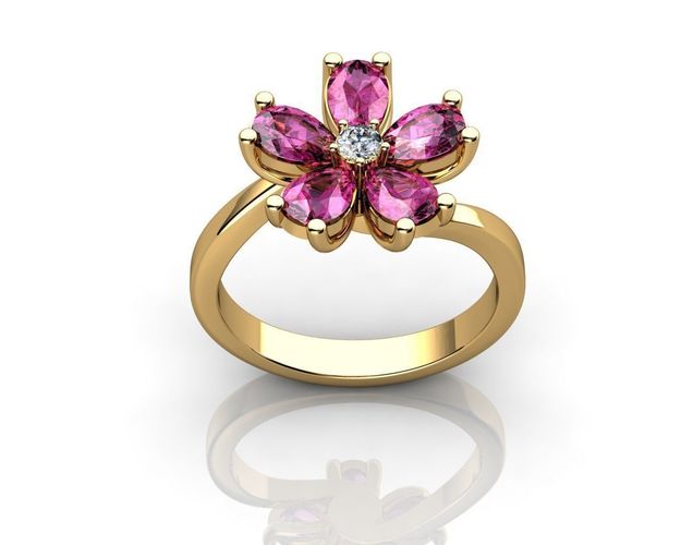Diamond and Sapphire Flower Ring 3D print model