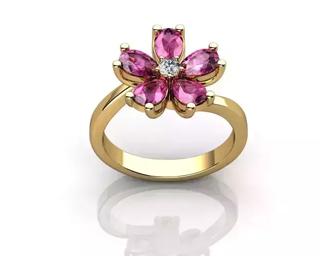 Diamond and Sapphire Flower Ring 3D print model