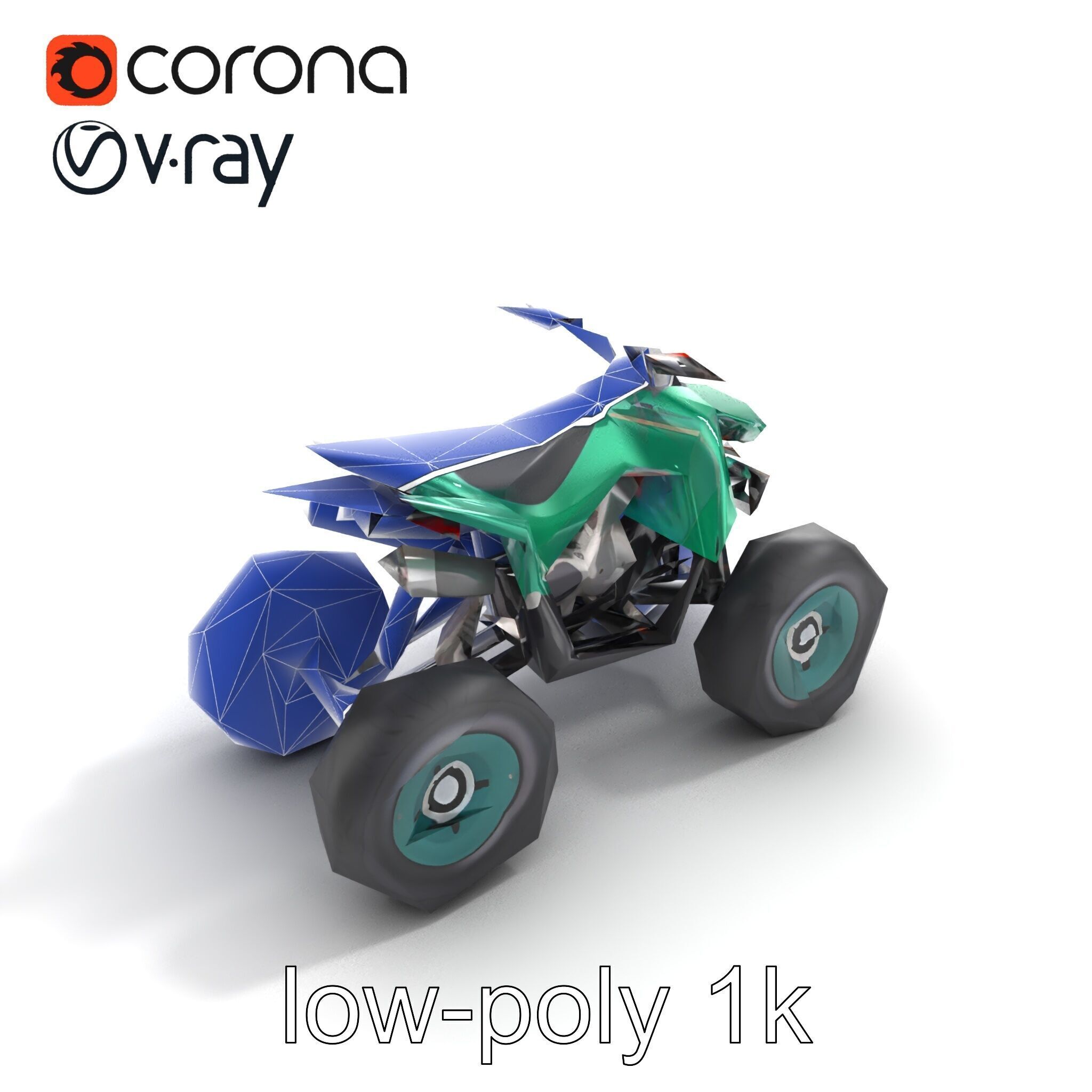 Forest Green Quad Bike with Aerodynamic Frame model pack Low-poly 3D model_16