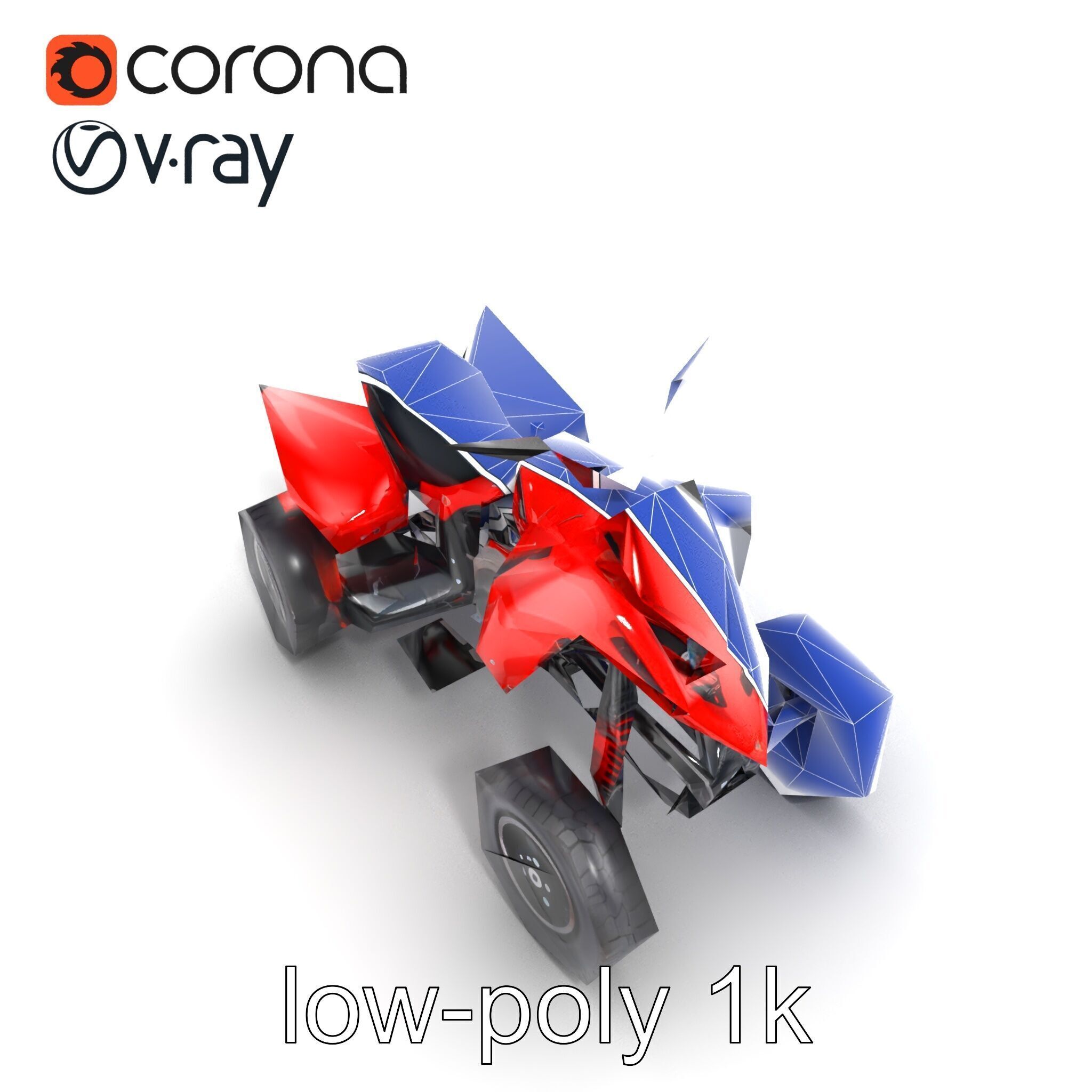 Glossy Red Racing Quad model pack Low-poly 3D model_12