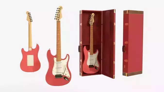 Red Electric Guitar Fender Stratocaster and case