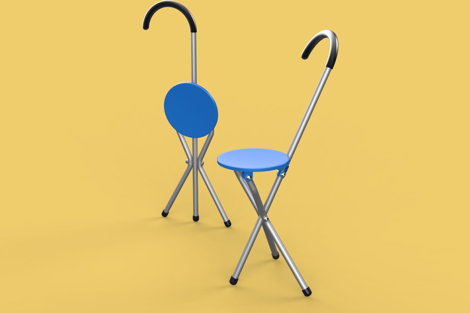 TRIPOD STICK CANE CHAIR WALKING SEAT STOOL POLE FOLDING PORTABLE 3D model_33