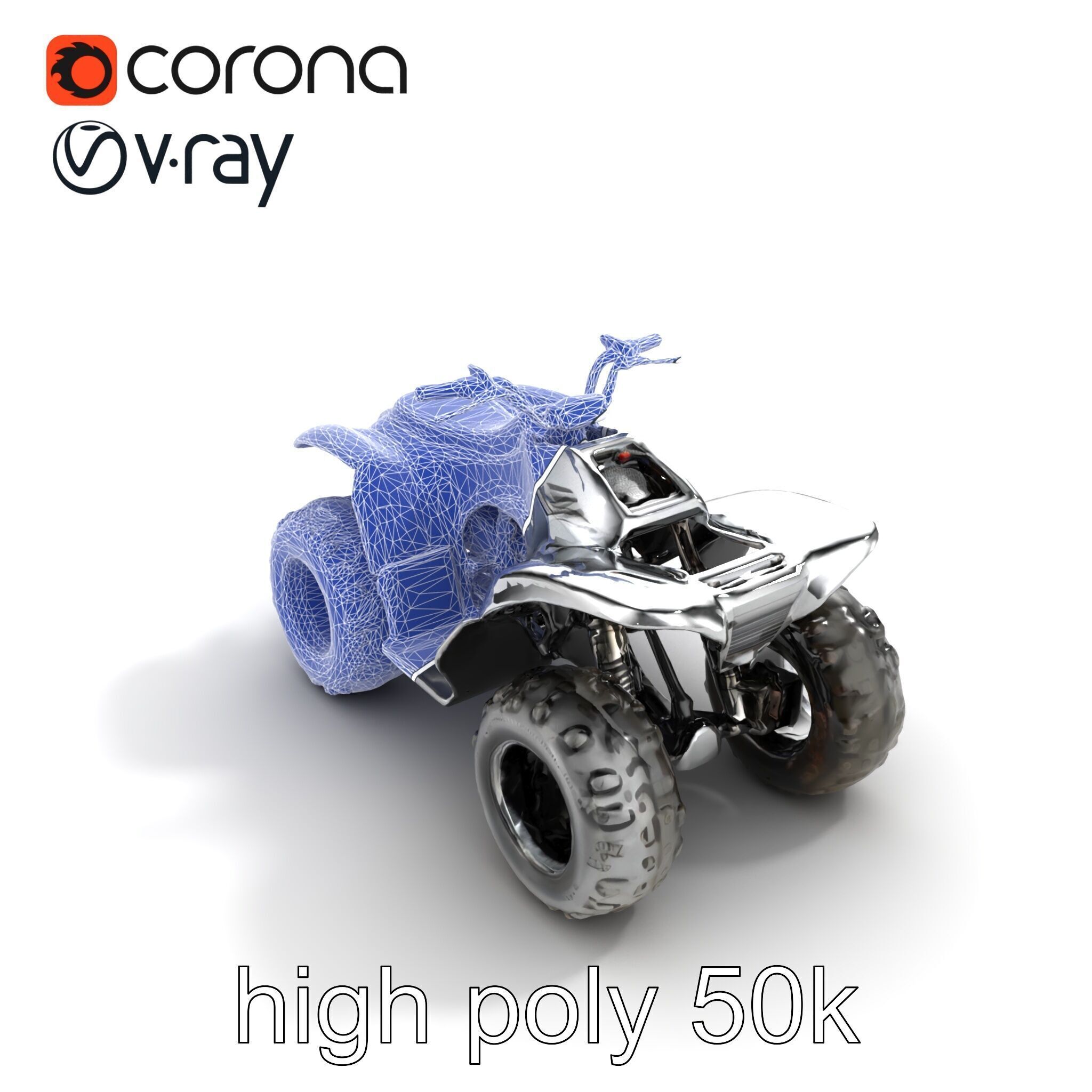 Metallic Silver Quad Bike with Oversized Tires Model Pack Low-poly 3D model_28
