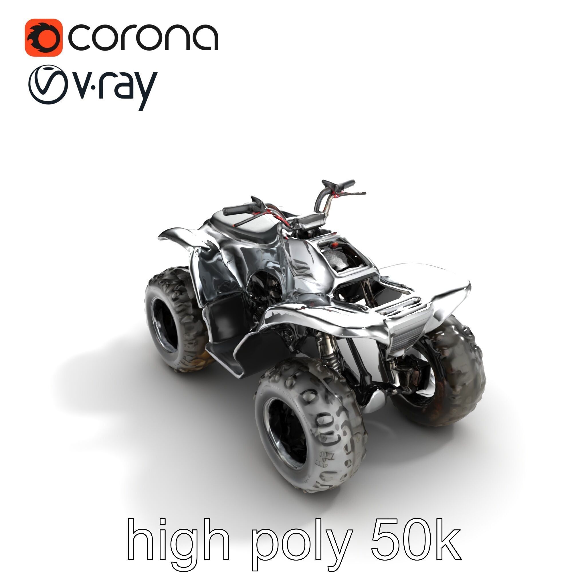 Metallic Silver Quad Bike with Oversized Tires Model Pack Low-poly 3D model_14