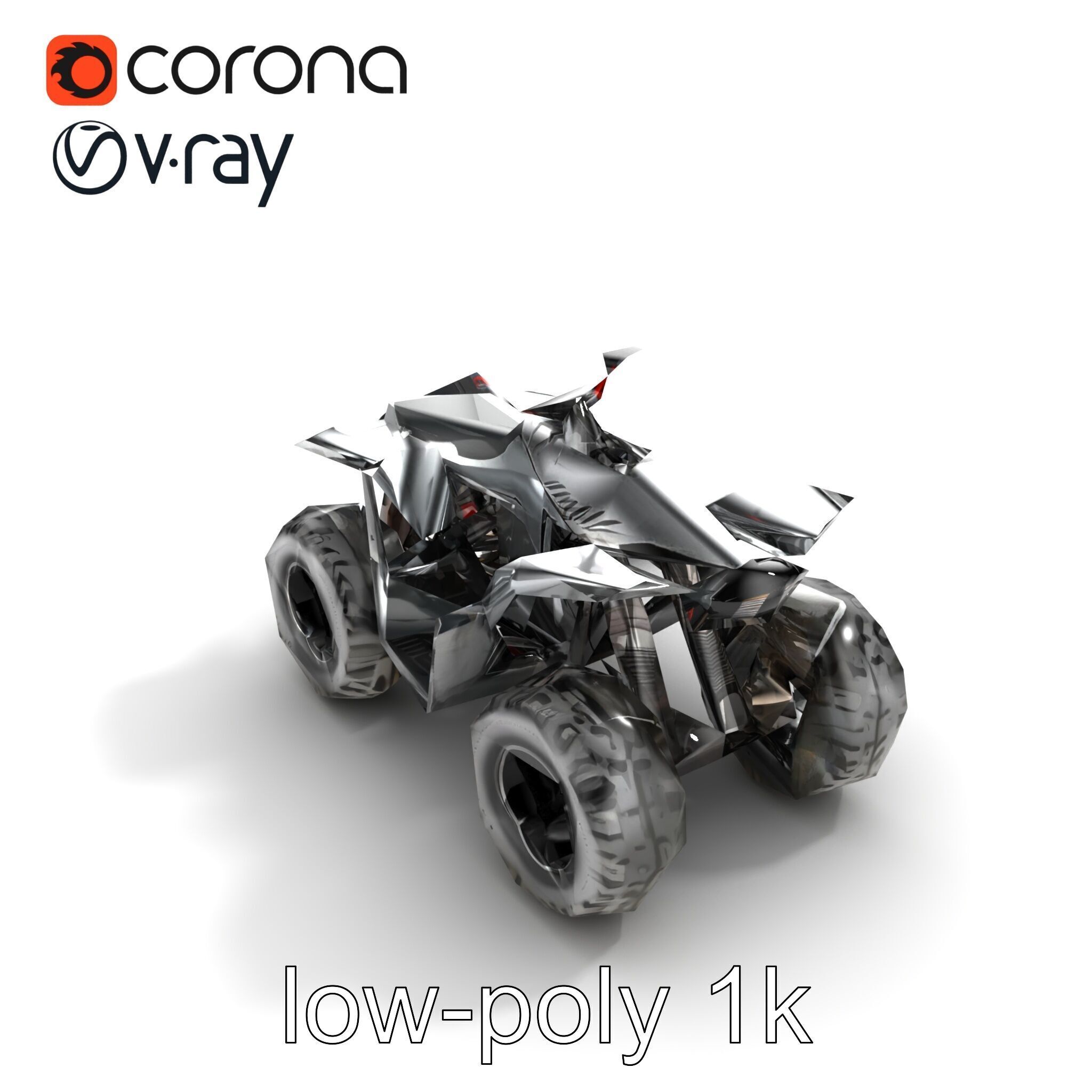 Metallic Silver Quad Bike with Oversized Tires Model Pack Low-poly 3D model_9
