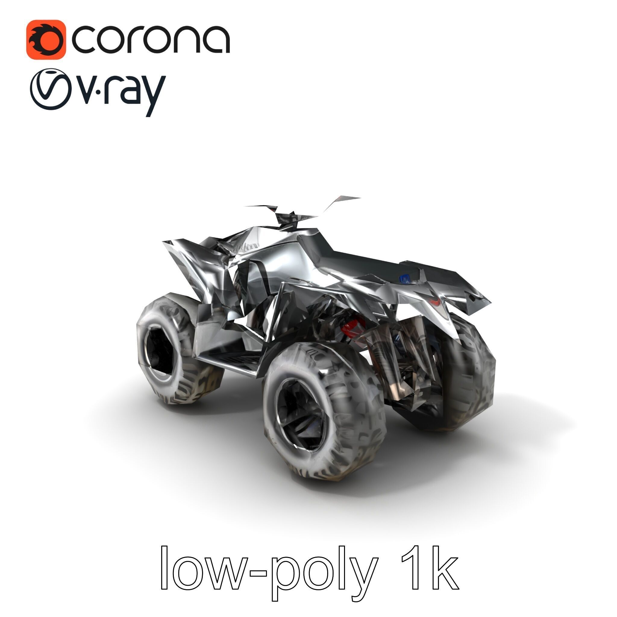 Metallic Silver Quad Bike with Oversized Tires Model Pack Low-poly 3D model_5