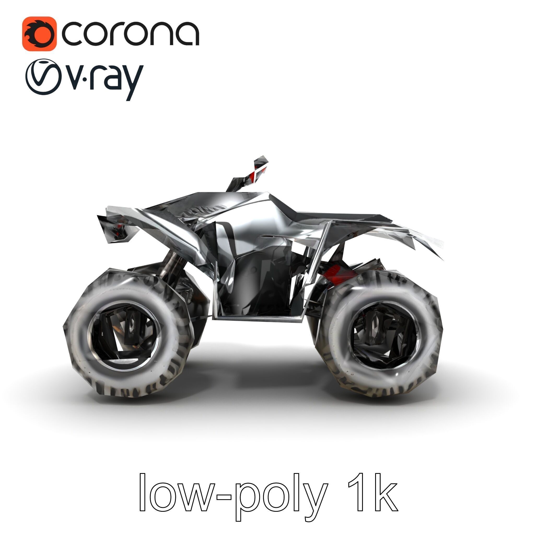 Metallic Silver Quad Bike with Oversized Tires Model Pack Low-poly 3D model_13