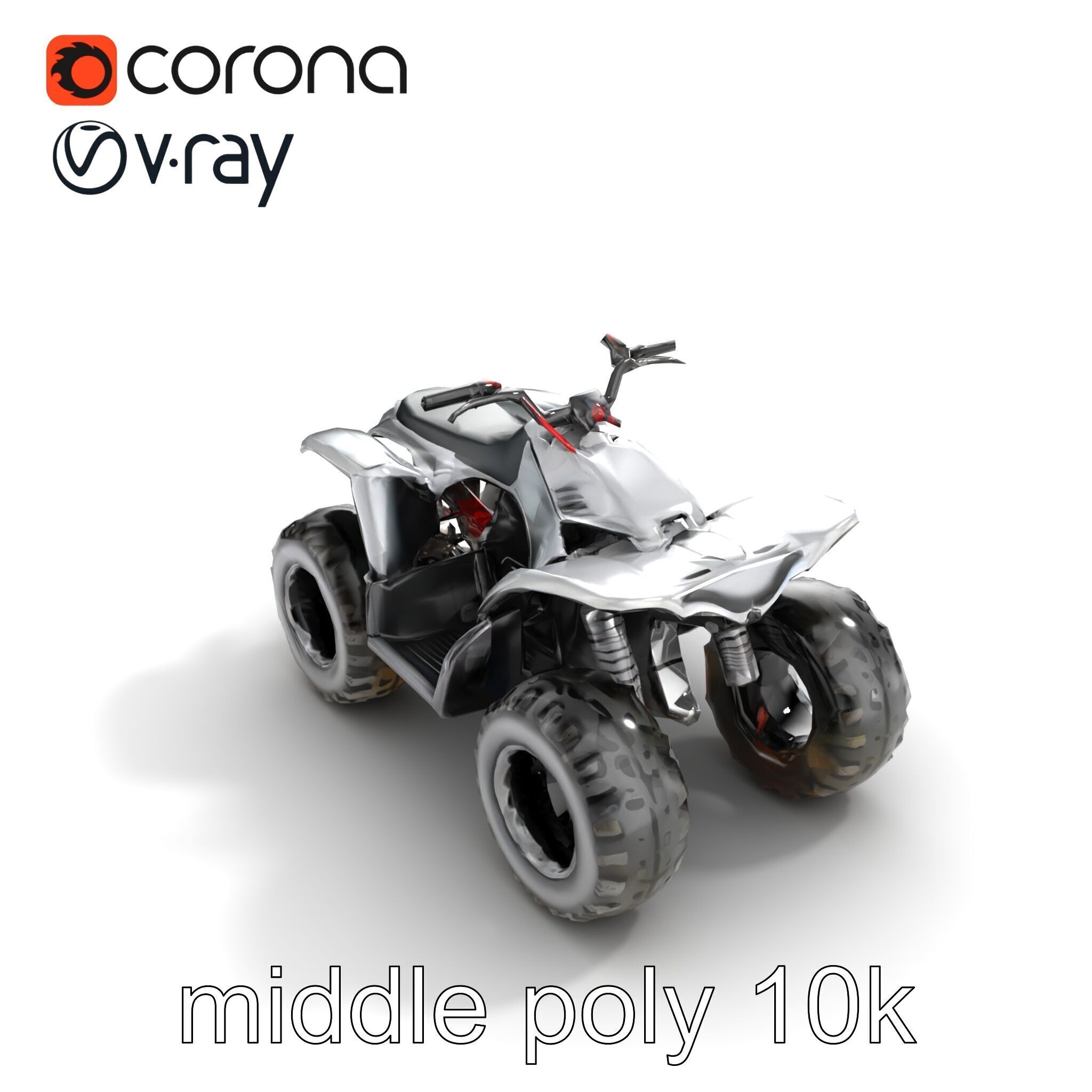 Metallic Silver Quad Bike with Oversized Tires Model Pack Low-poly 3D model_8