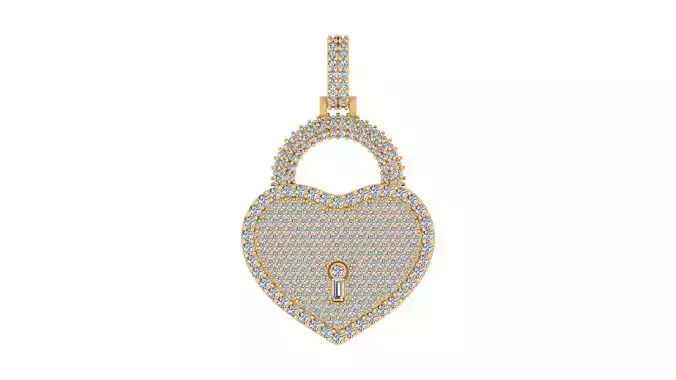  Diamond-Encrusted Heart Lock Pendant 3D print model