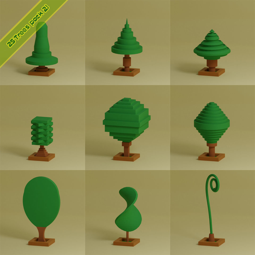 lowpoly trees - 200 Unique  trees  pack 1-8 3D Model Collection_21