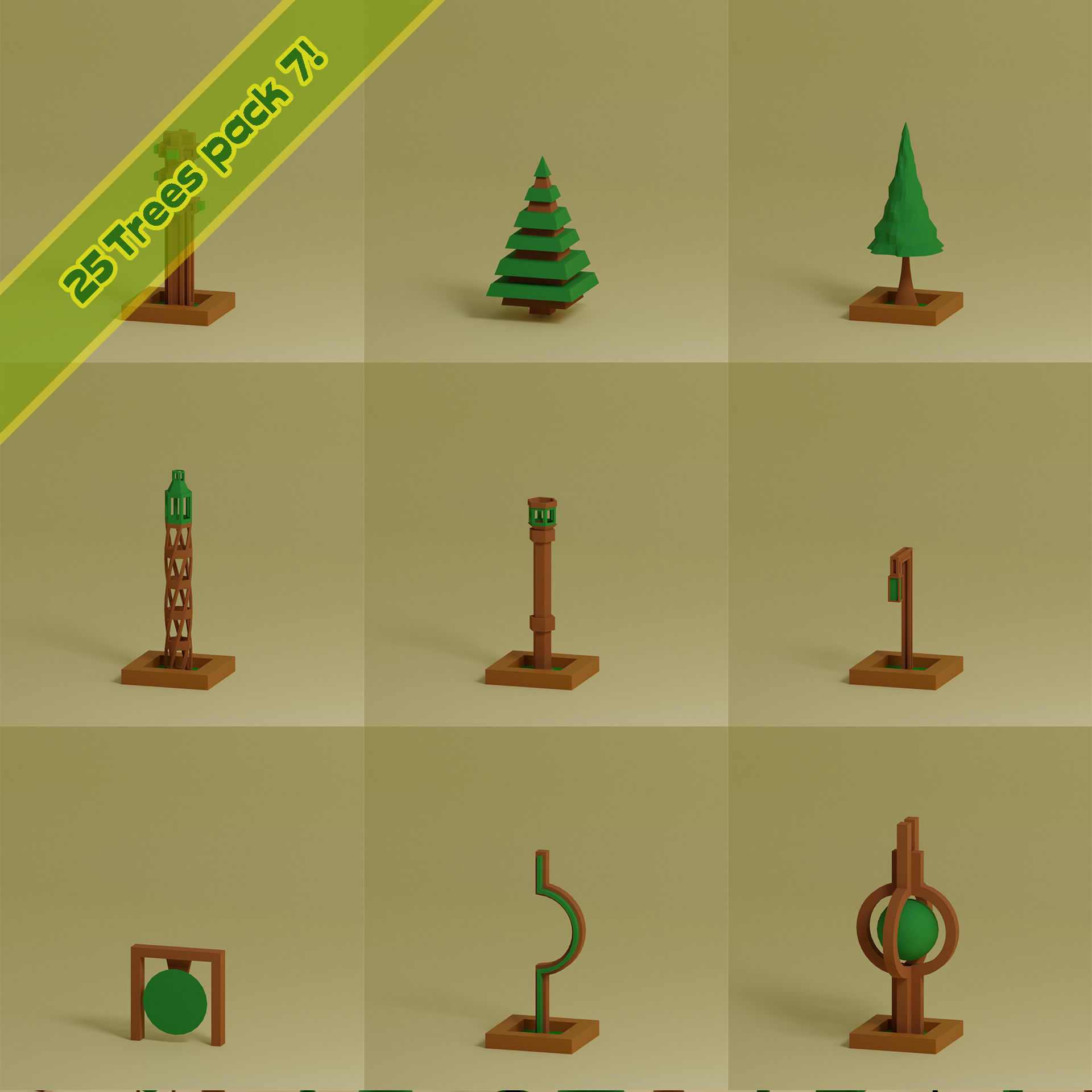 lowpoly trees - 200 Unique  trees  pack 1-8 3D Model Collection_47