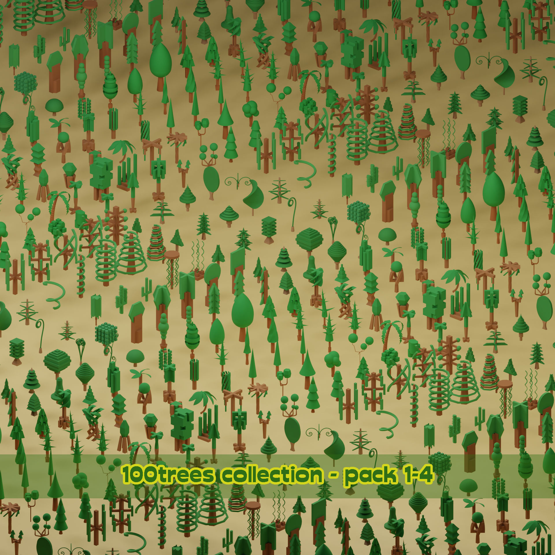 lowpoly trees - 200 Unique  trees  pack 1-8 3D Model Collection_1