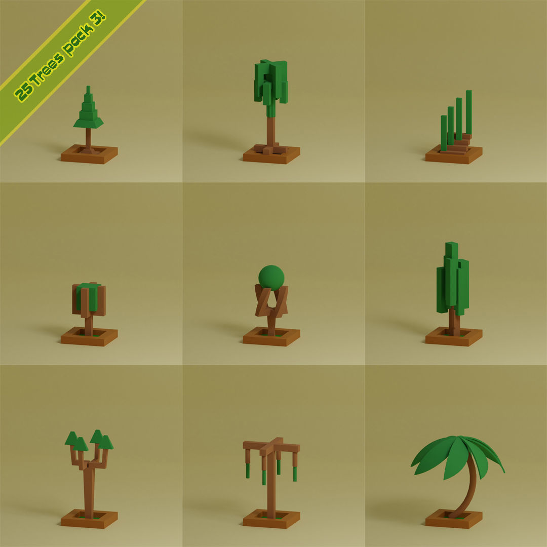 lowpoly trees - 200 Unique  trees  pack 1-8 3D Model Collection_27