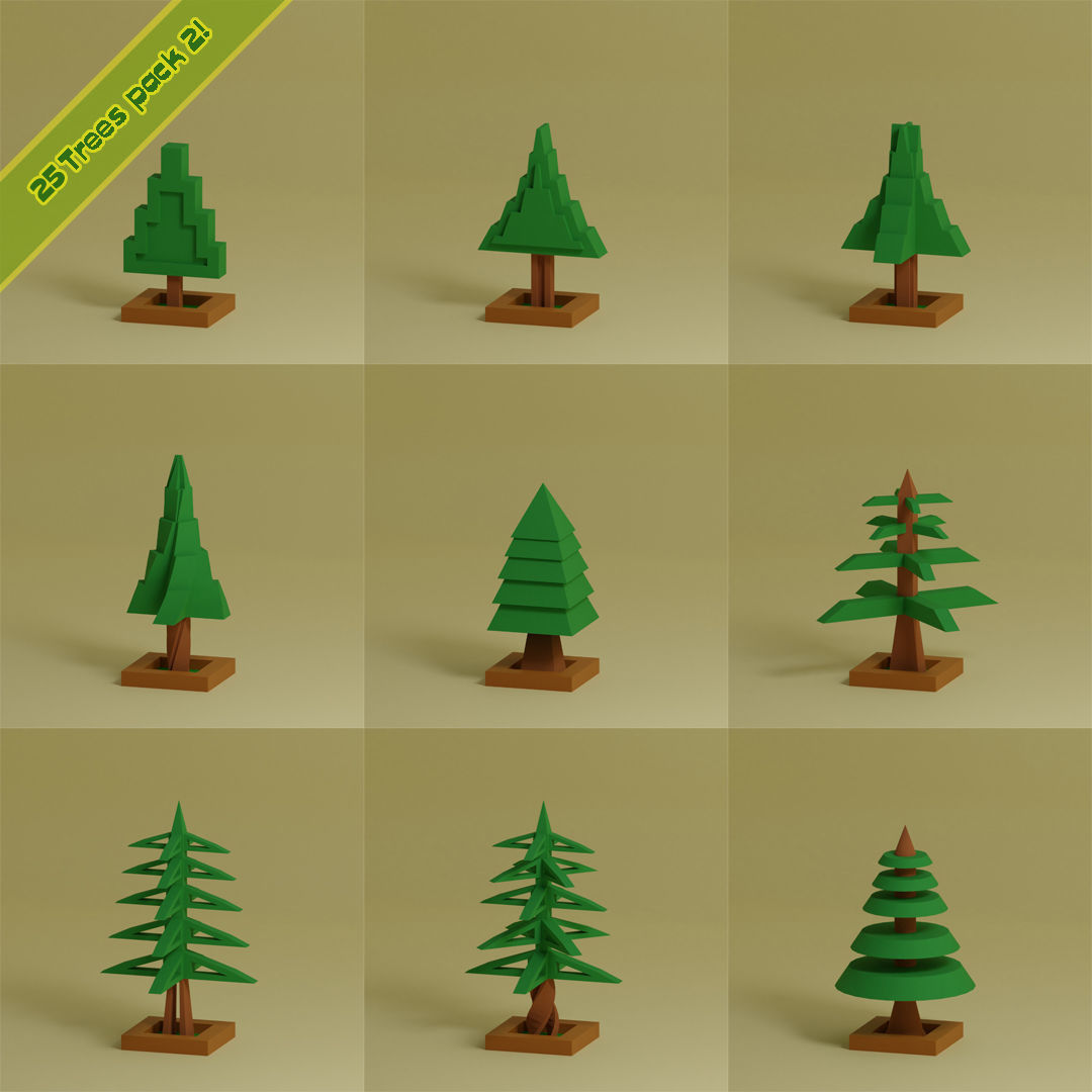 lowpoly trees - 200 Unique  trees  pack 1-8 3D Model Collection_20