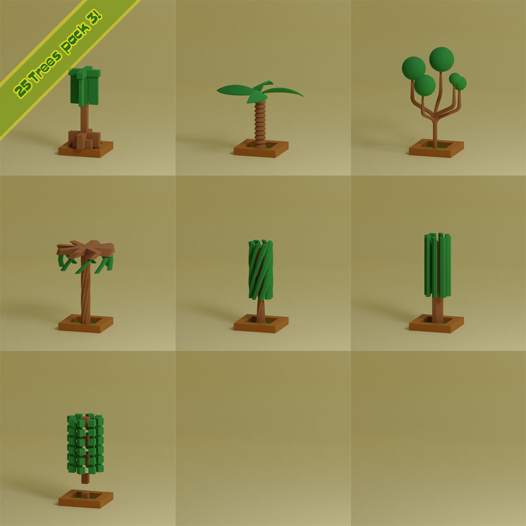 lowpoly trees - 200 Unique  trees  pack 1-8 3D Model Collection_28