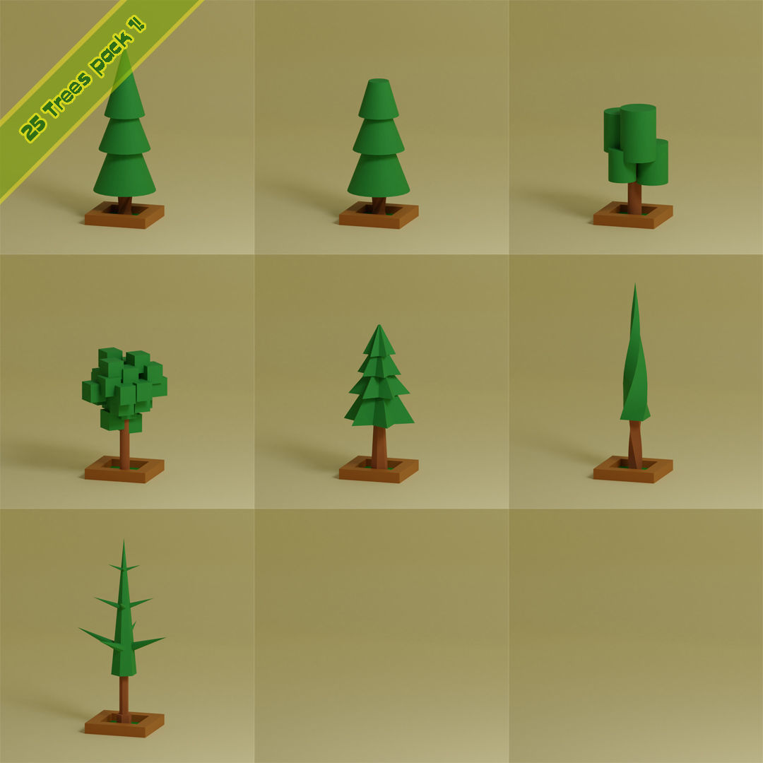 lowpoly trees - 200 Unique  trees  pack 1-8 3D Model Collection_13