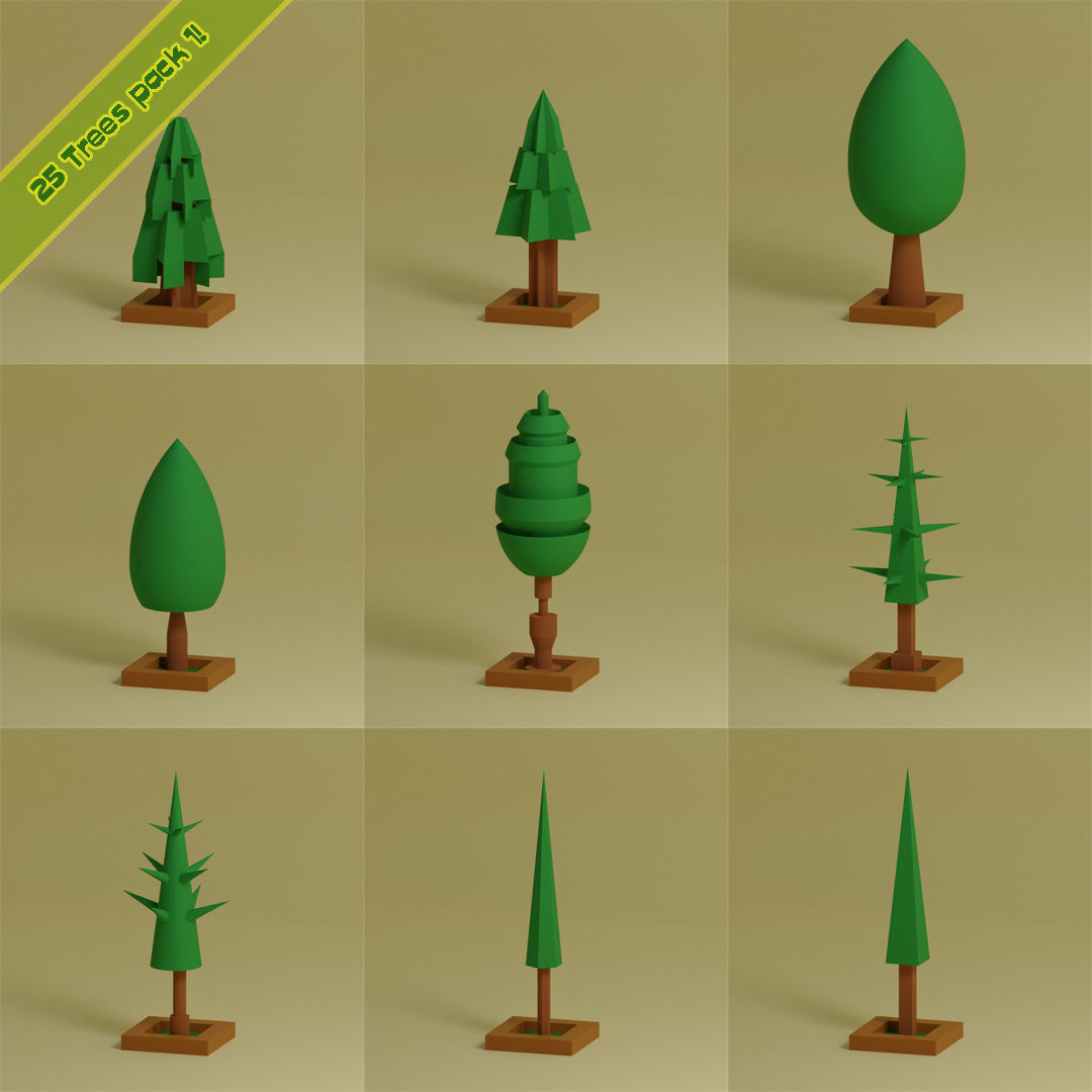 lowpoly trees - 200 Unique  trees  pack 1-8 3D Model Collection_11