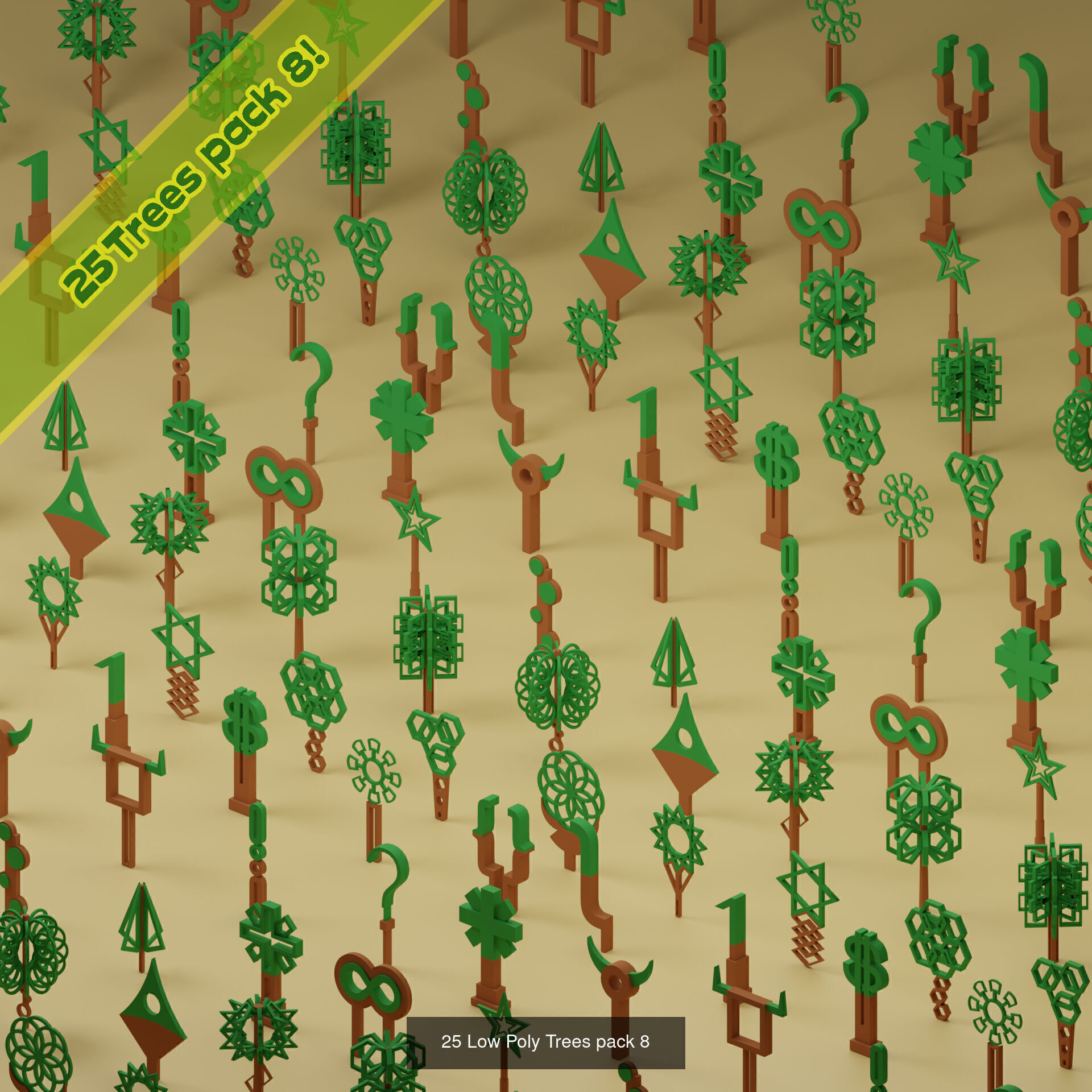 lowpoly trees - 200 Unique  trees  pack 1-8 3D Model Collection_10