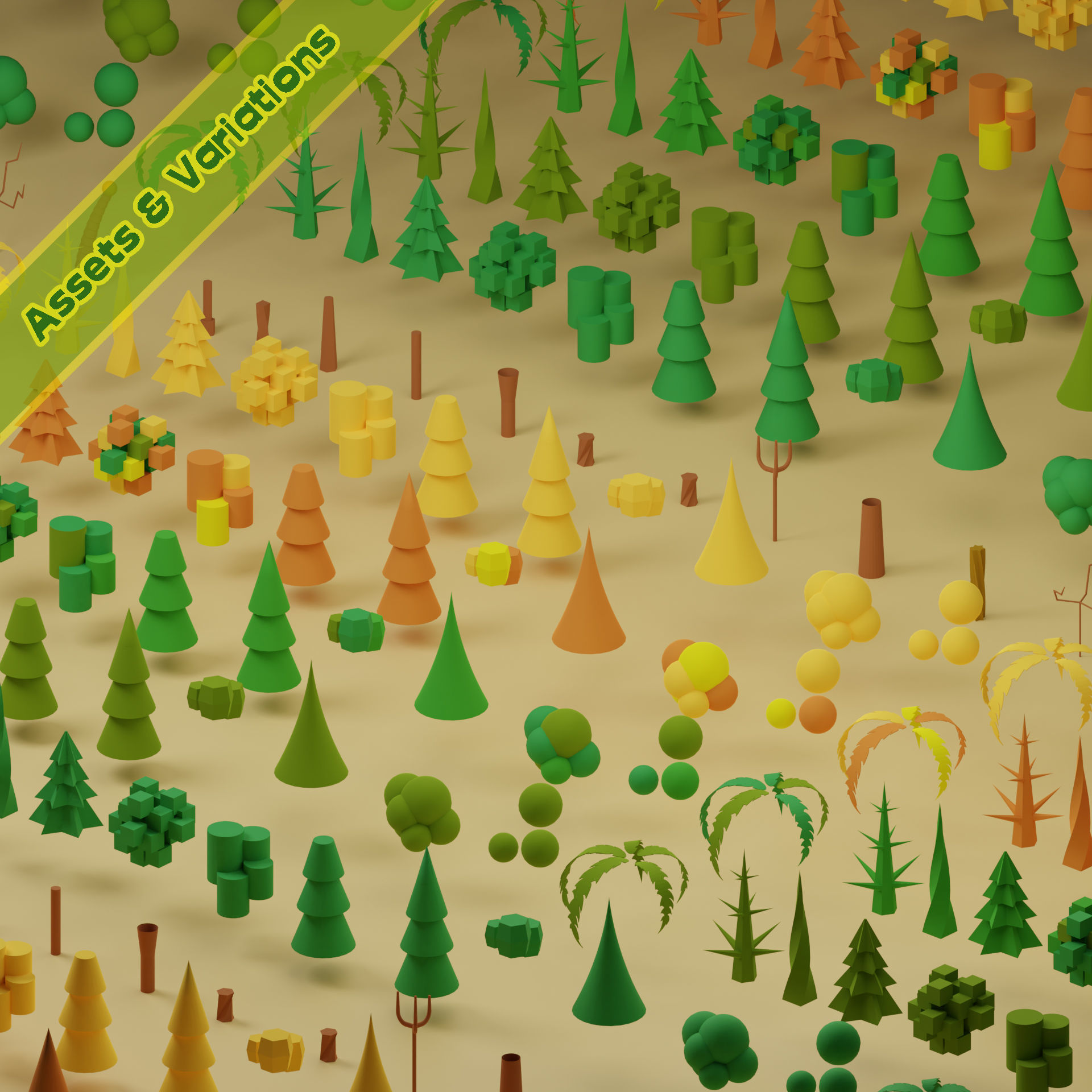 lowpoly trees - 200 Unique  trees  pack 1-8 3D Model Collection_14