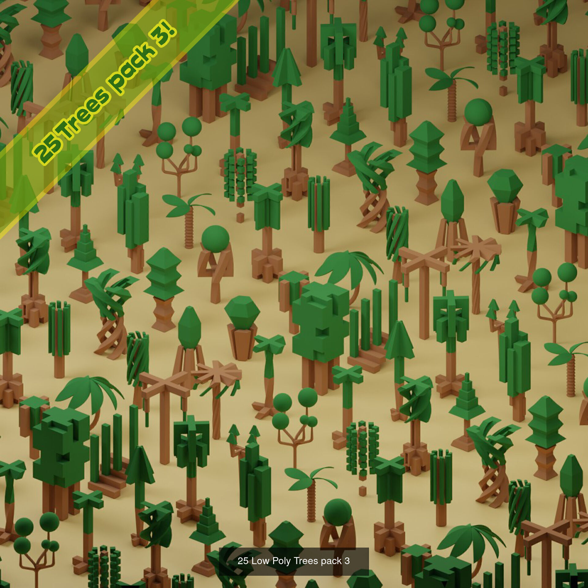 lowpoly trees - 200 Unique  trees  pack 1-8 3D Model Collection_5