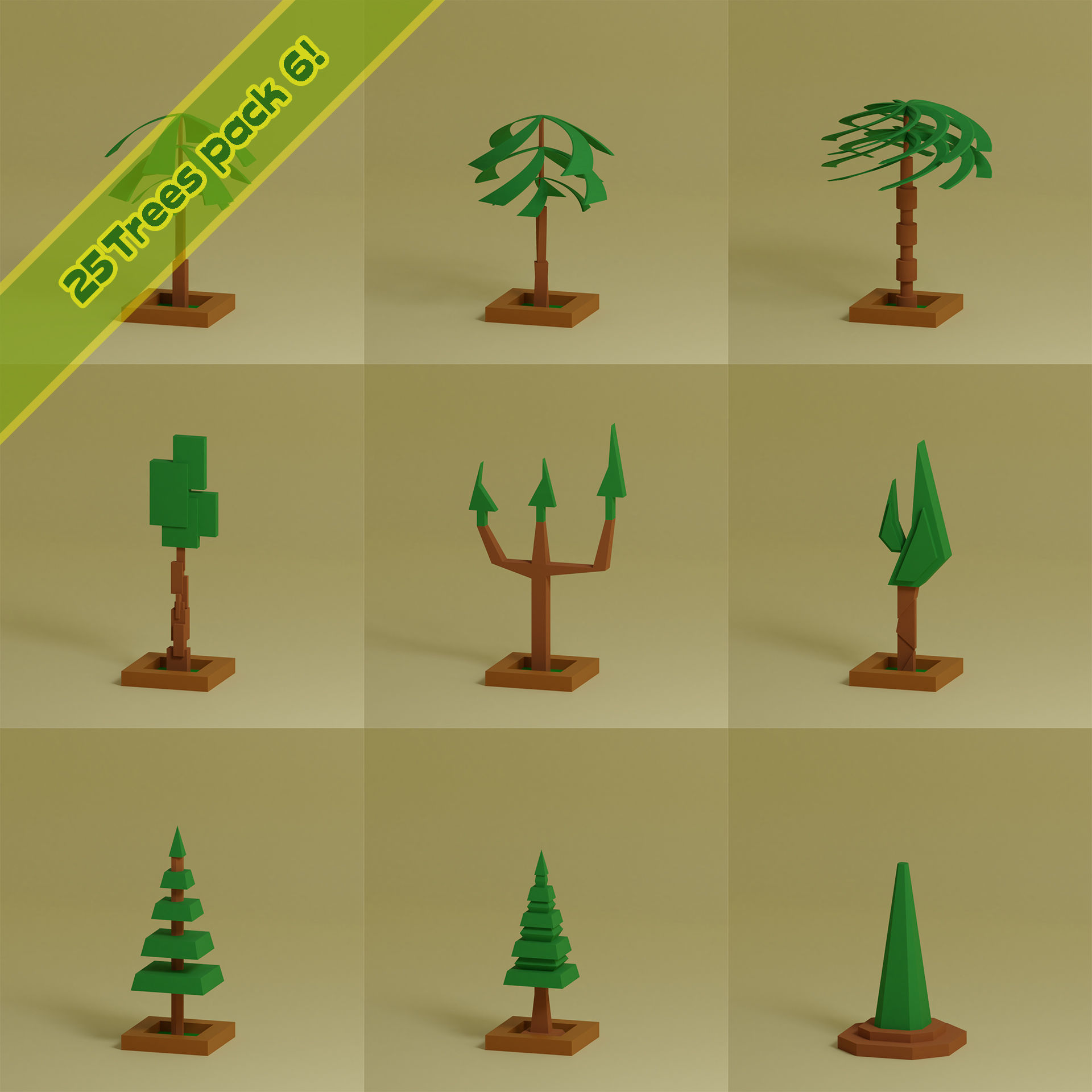 lowpoly trees - 200 Unique  trees  pack 1-8 3D Model Collection_42