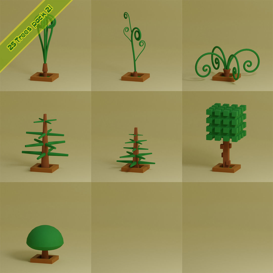 lowpoly trees - 200 Unique  trees  pack 1-8 3D Model Collection_22