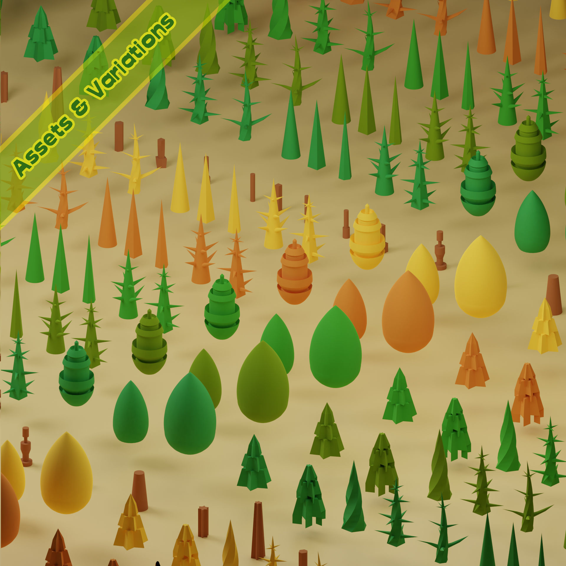 lowpoly trees - 200 Unique  trees  pack 1-8 3D Model Collection_15