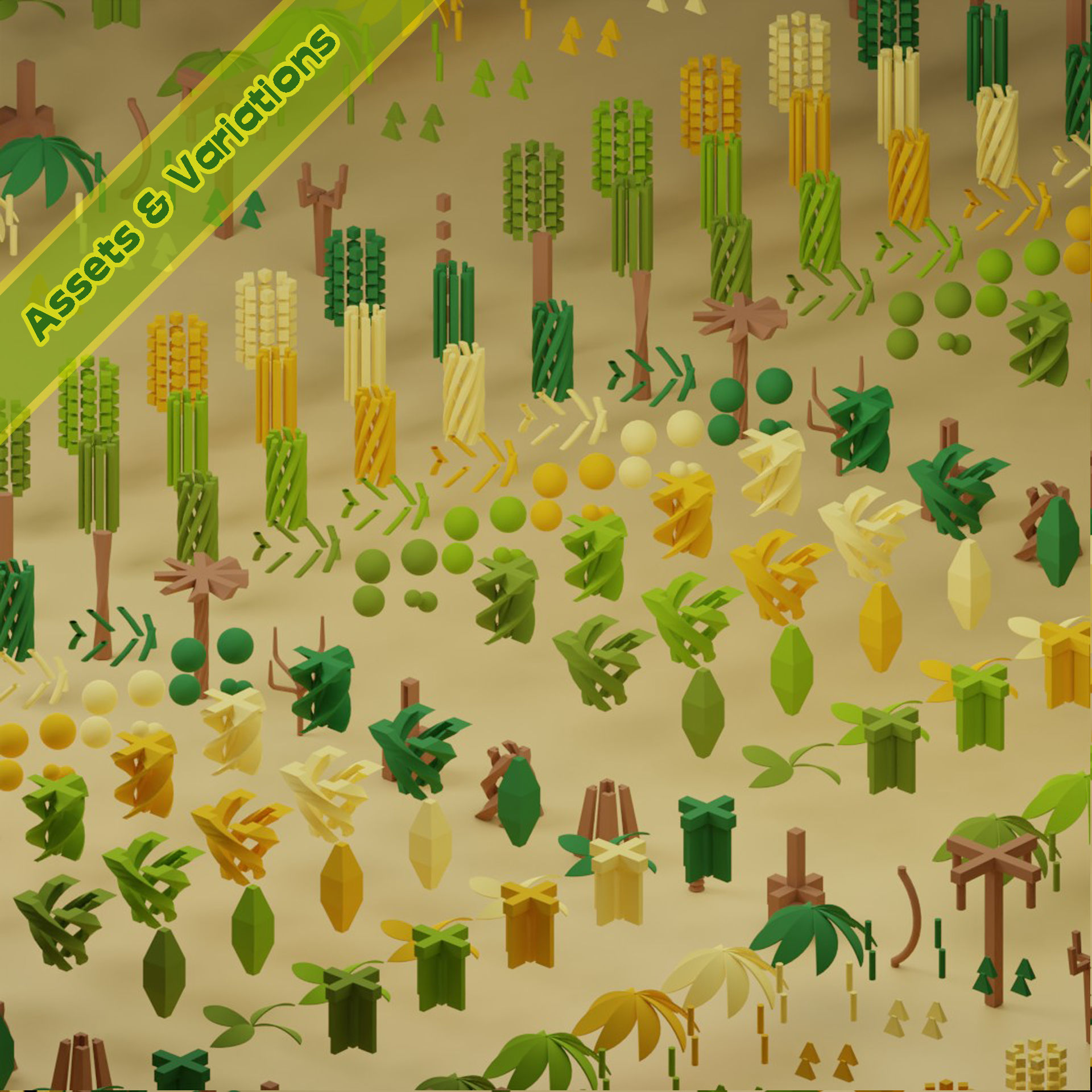 lowpoly trees - 200 Unique  trees  pack 1-8 3D Model Collection_24