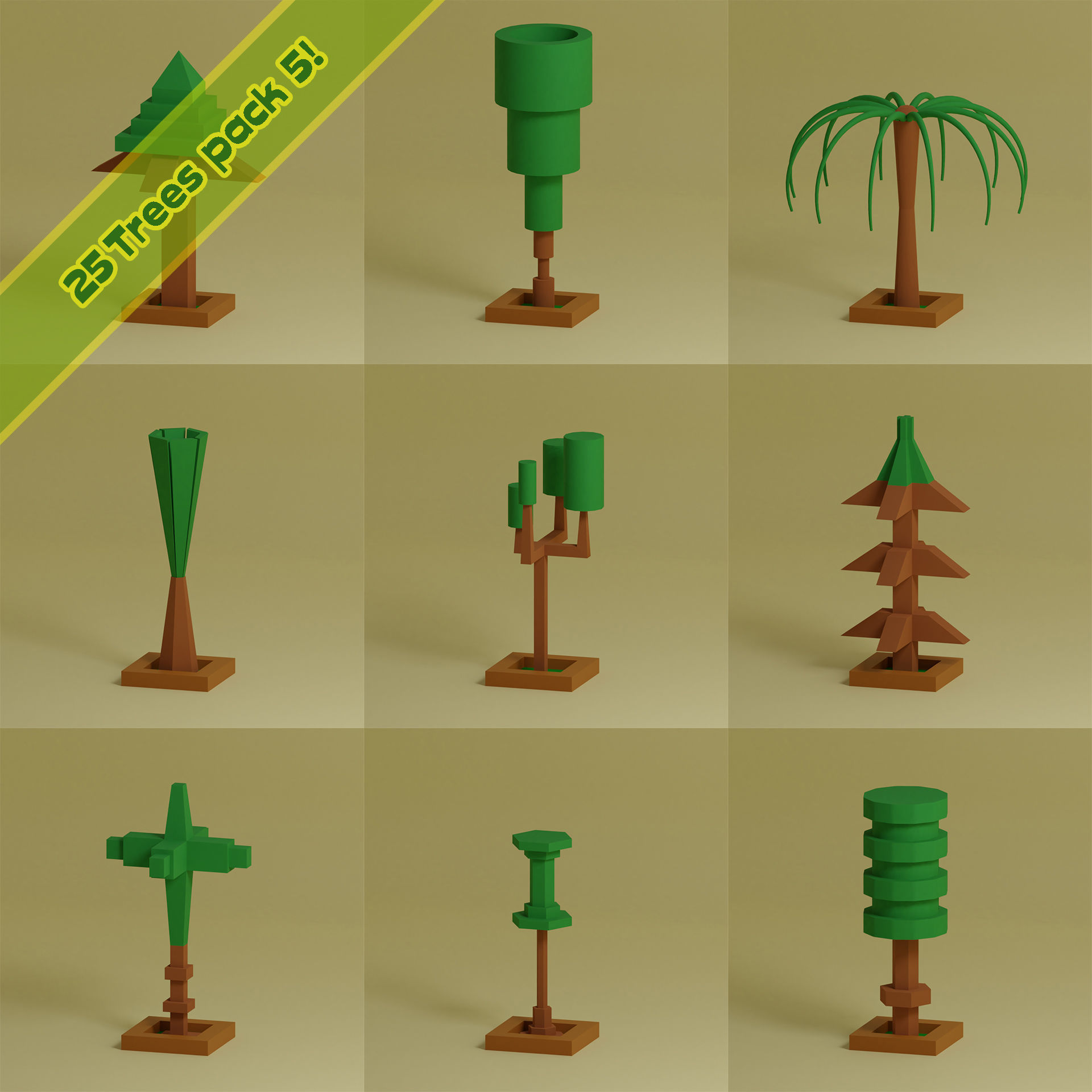 lowpoly trees - 200 Unique  trees  pack 1-8 3D Model Collection_37