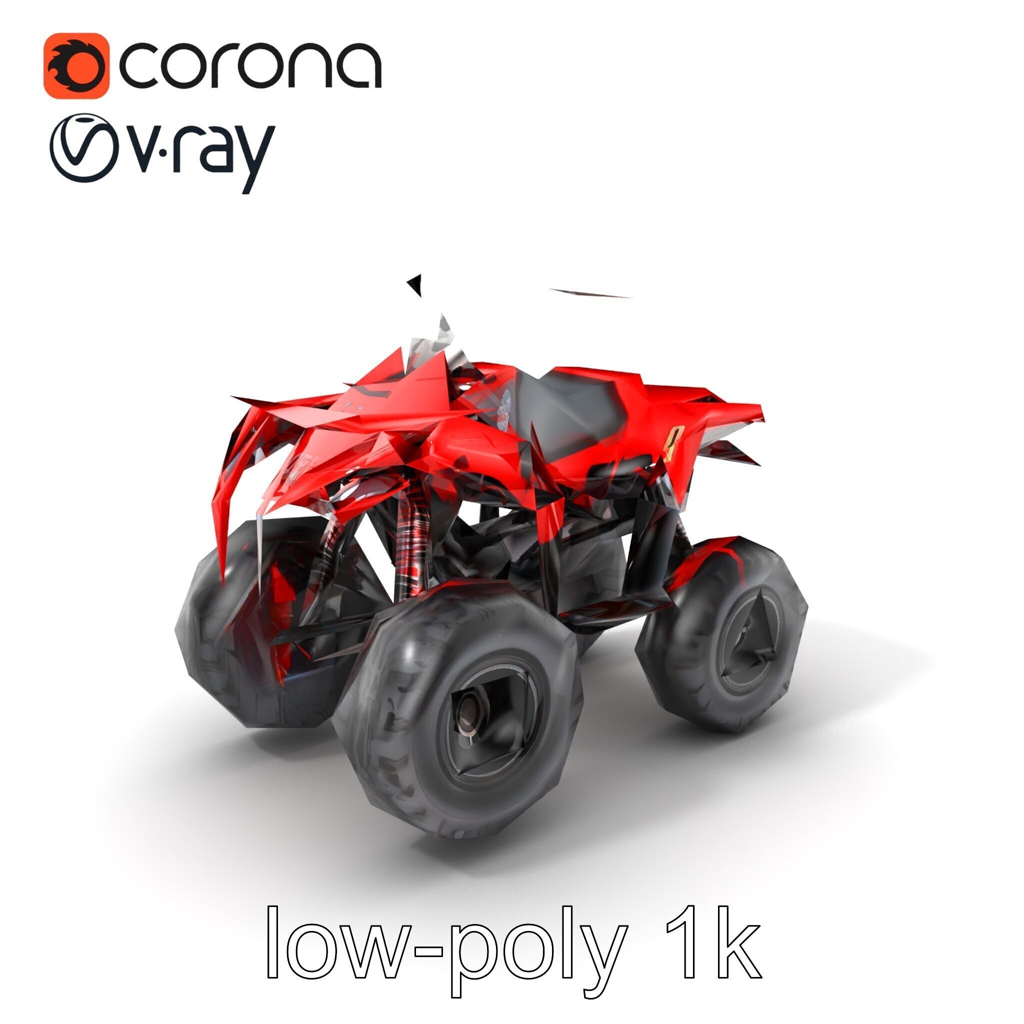 Rugged Red Quad Bike Model Pack Low-poly 3D model_5