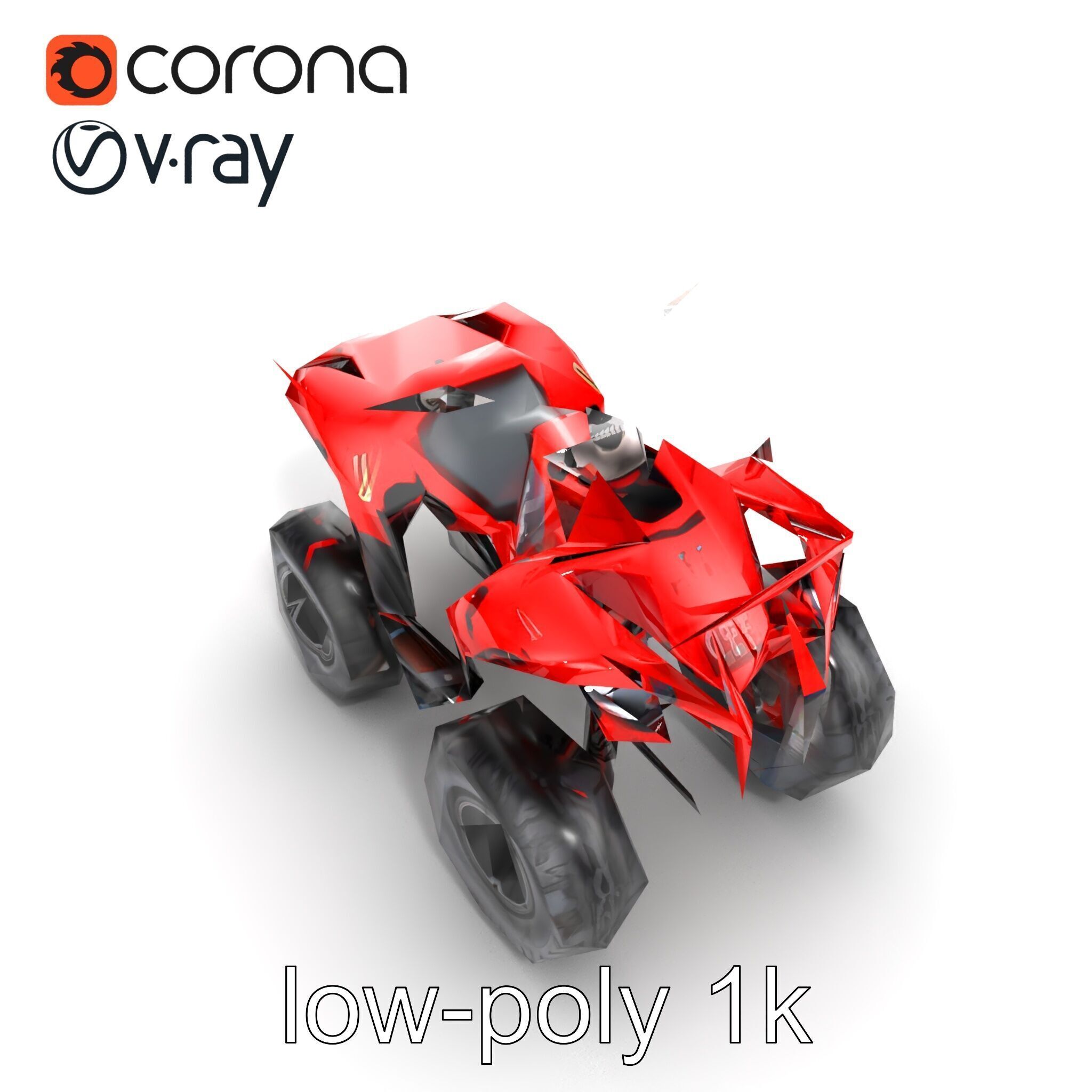 Rugged Red Quad Bike Model Pack Low-poly 3D model_20