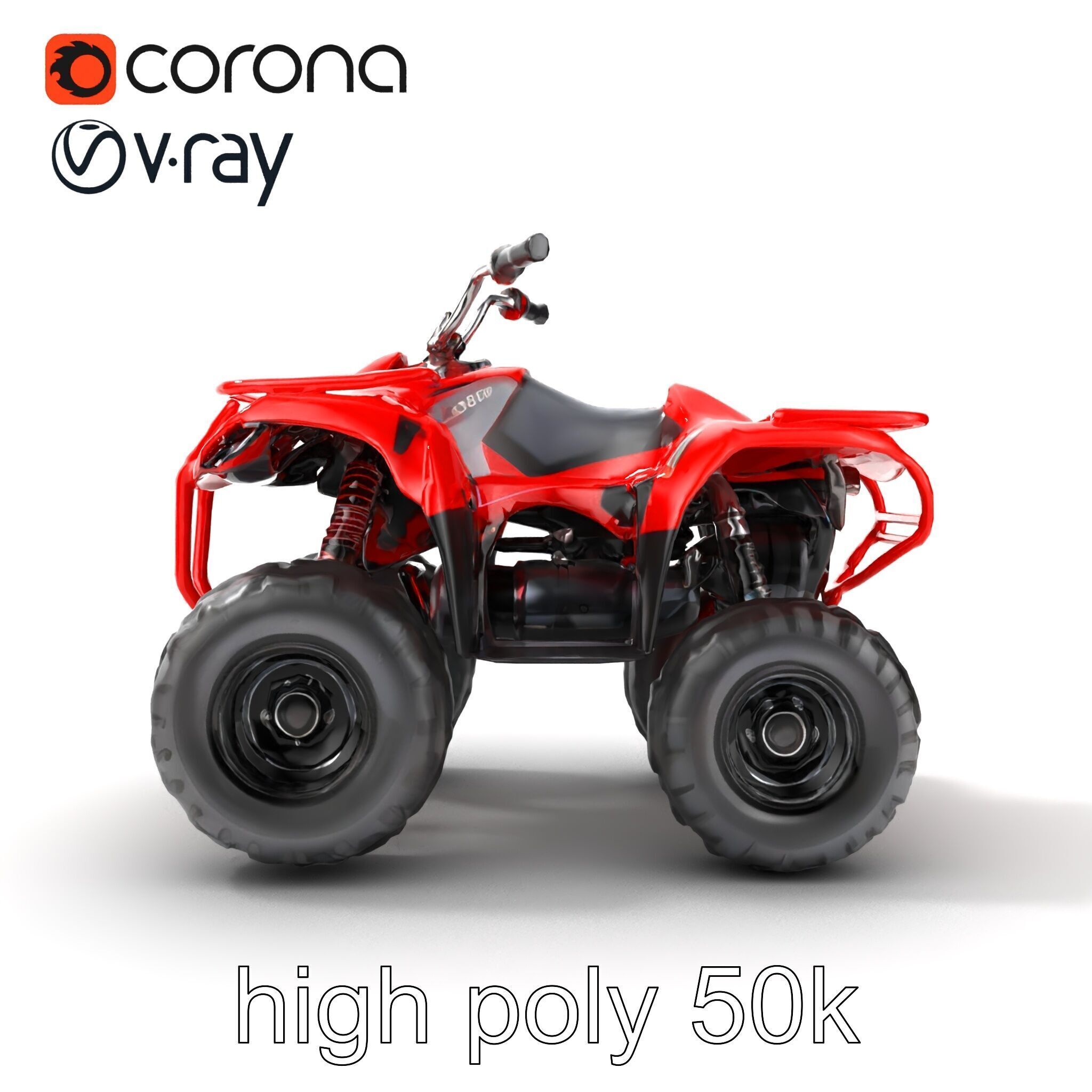 Rugged Red Quad Bike Model Pack Low-poly 3D model_17