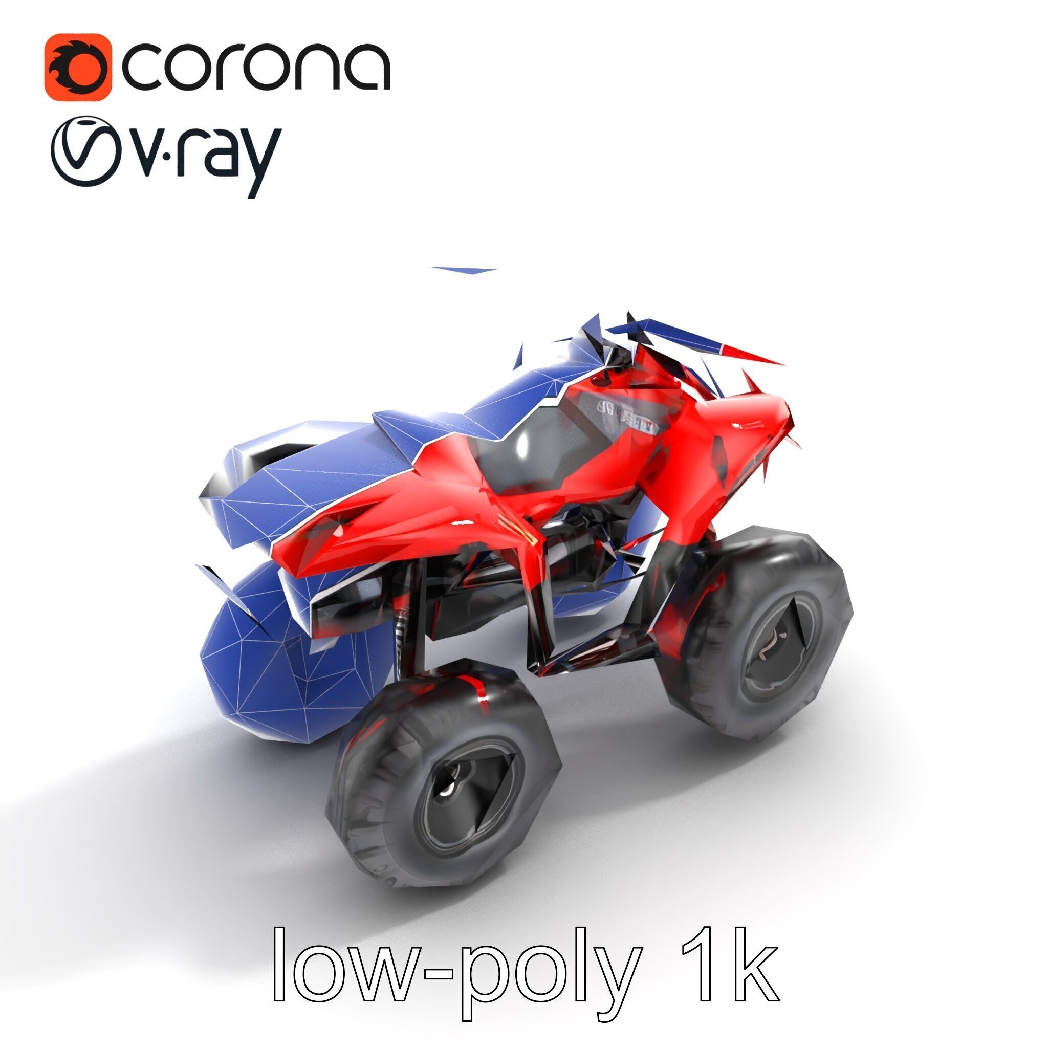 Rugged Red Quad Bike Model Pack Low-poly 3D model_16