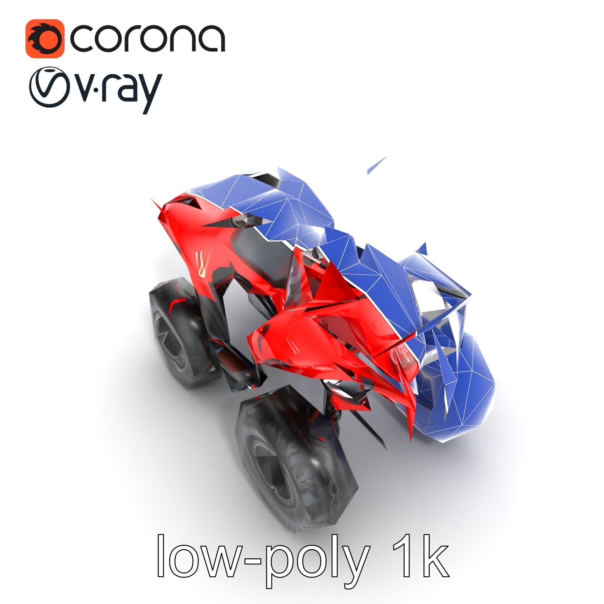 Rugged Red Quad Bike Model Pack Low-poly 3D model_12