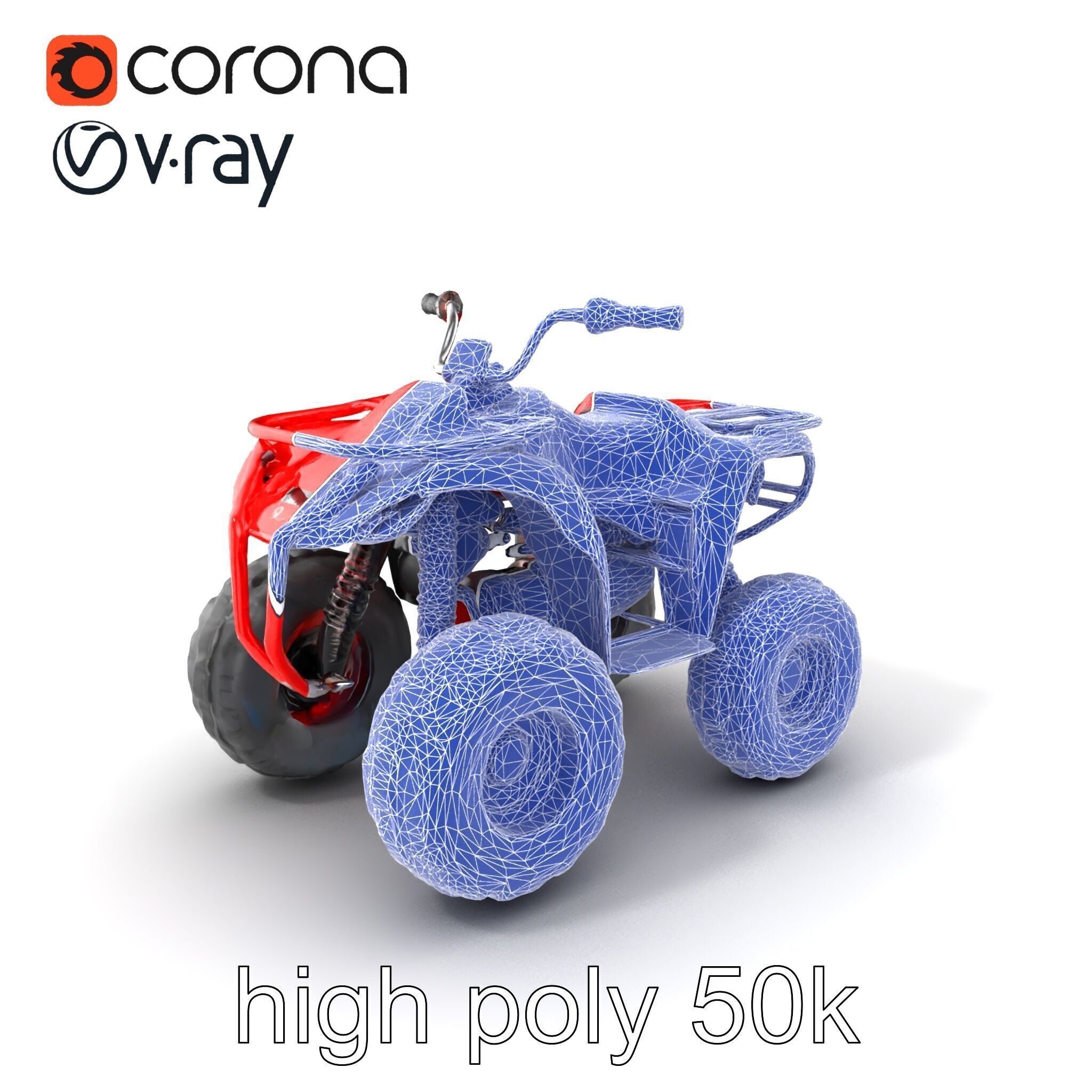 Rugged Red Quad Bike Model Pack Low-poly 3D model_10