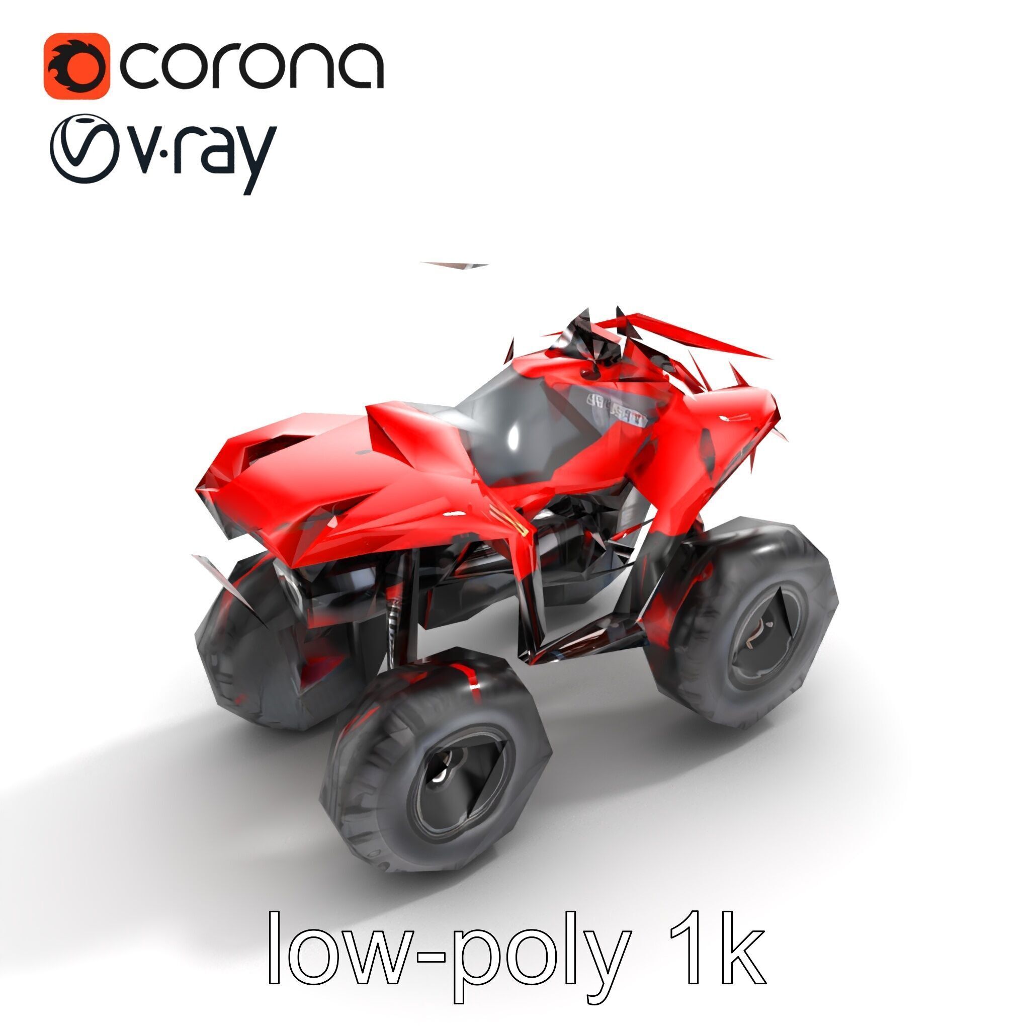 Rugged Red Quad Bike Model Pack Low-poly 3D model_9
