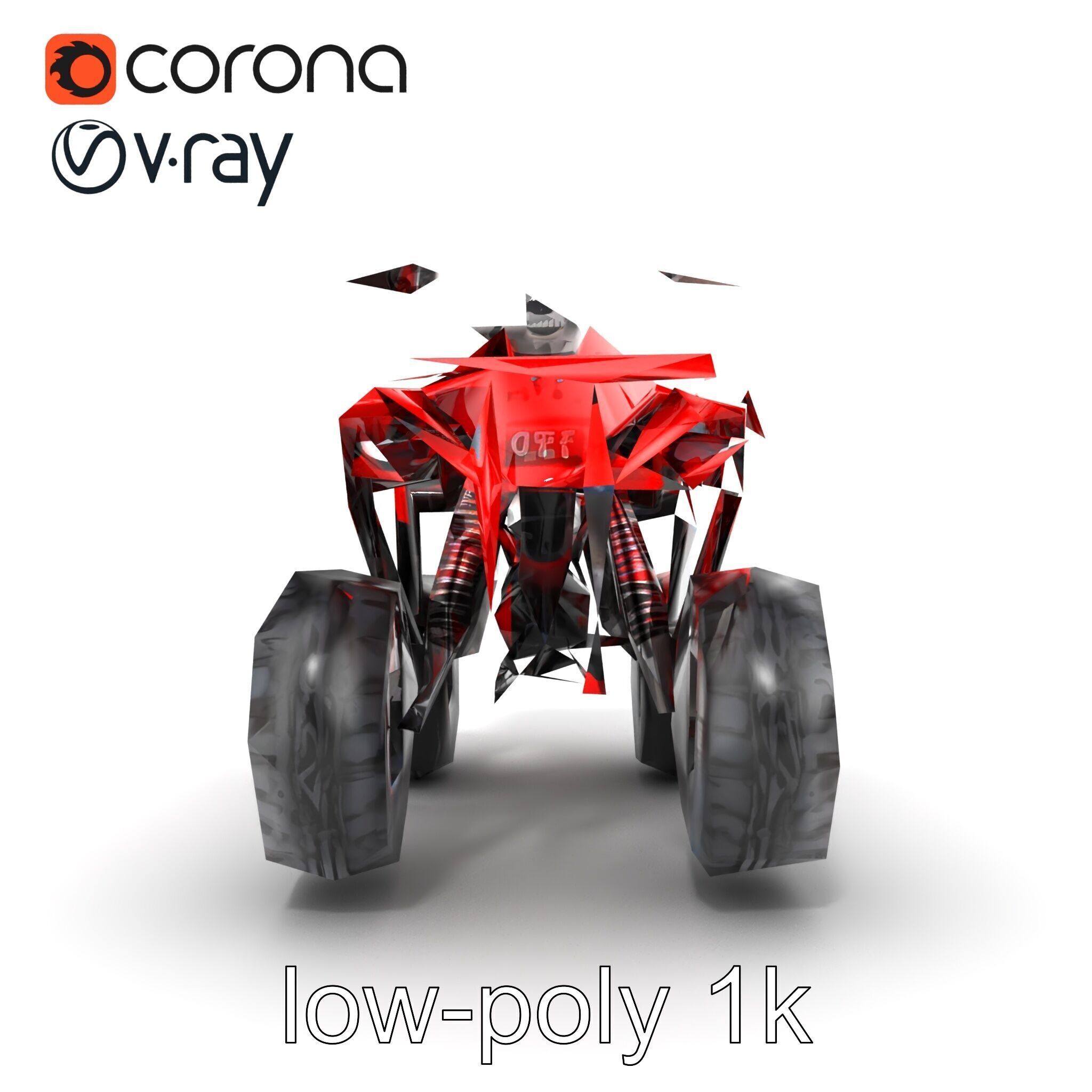 Rugged Red Quad Bike Model Pack Low-poly 3D model_23