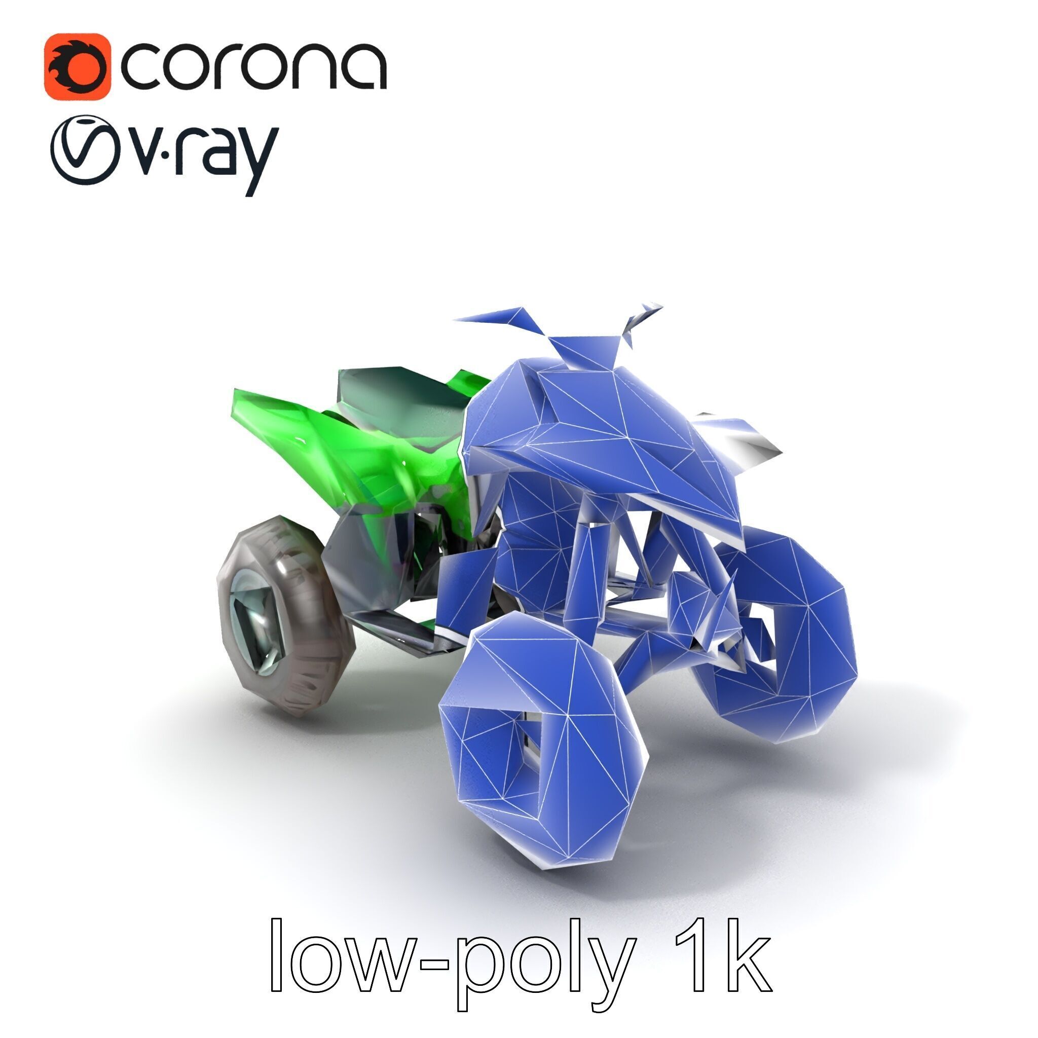 Emerald Quad Bike Model Pack for Game Development Low-poly 3D model_7