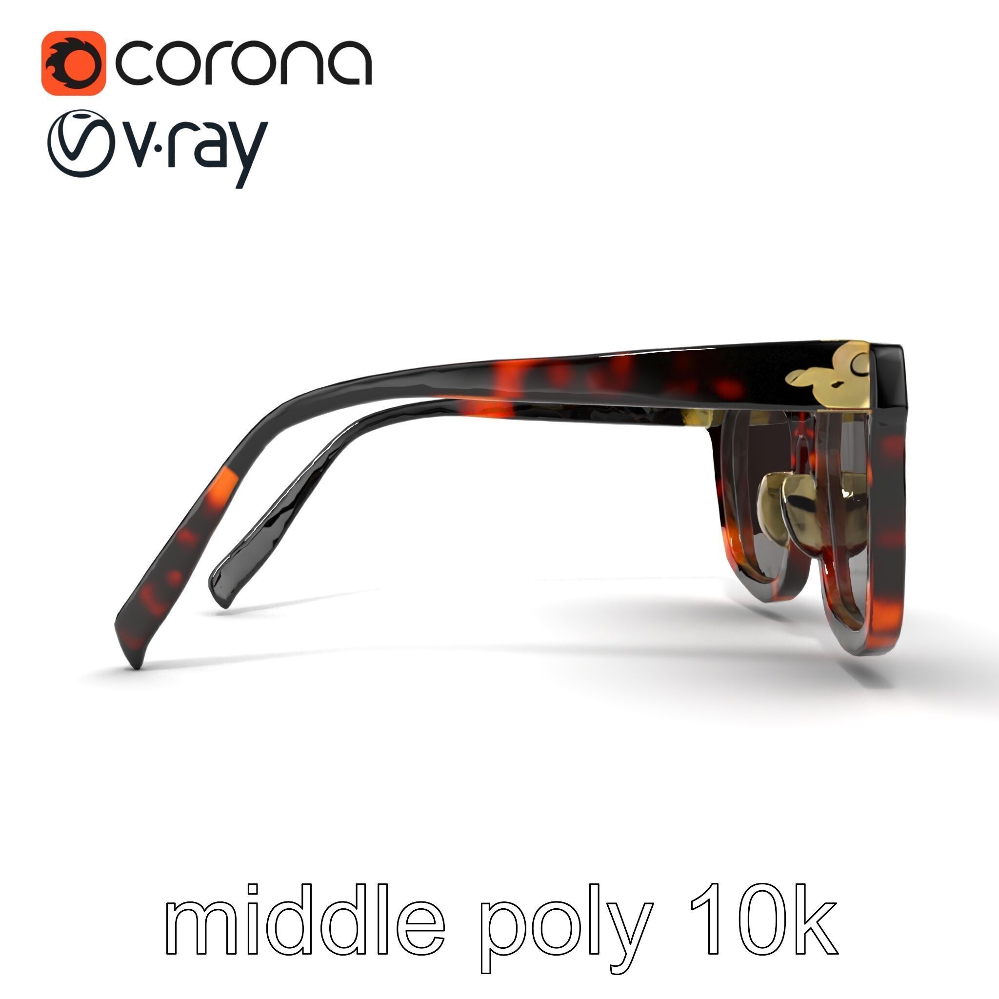 Vintage Square Tortoiseshell Sunglasses model pack Low-poly 3D model_19