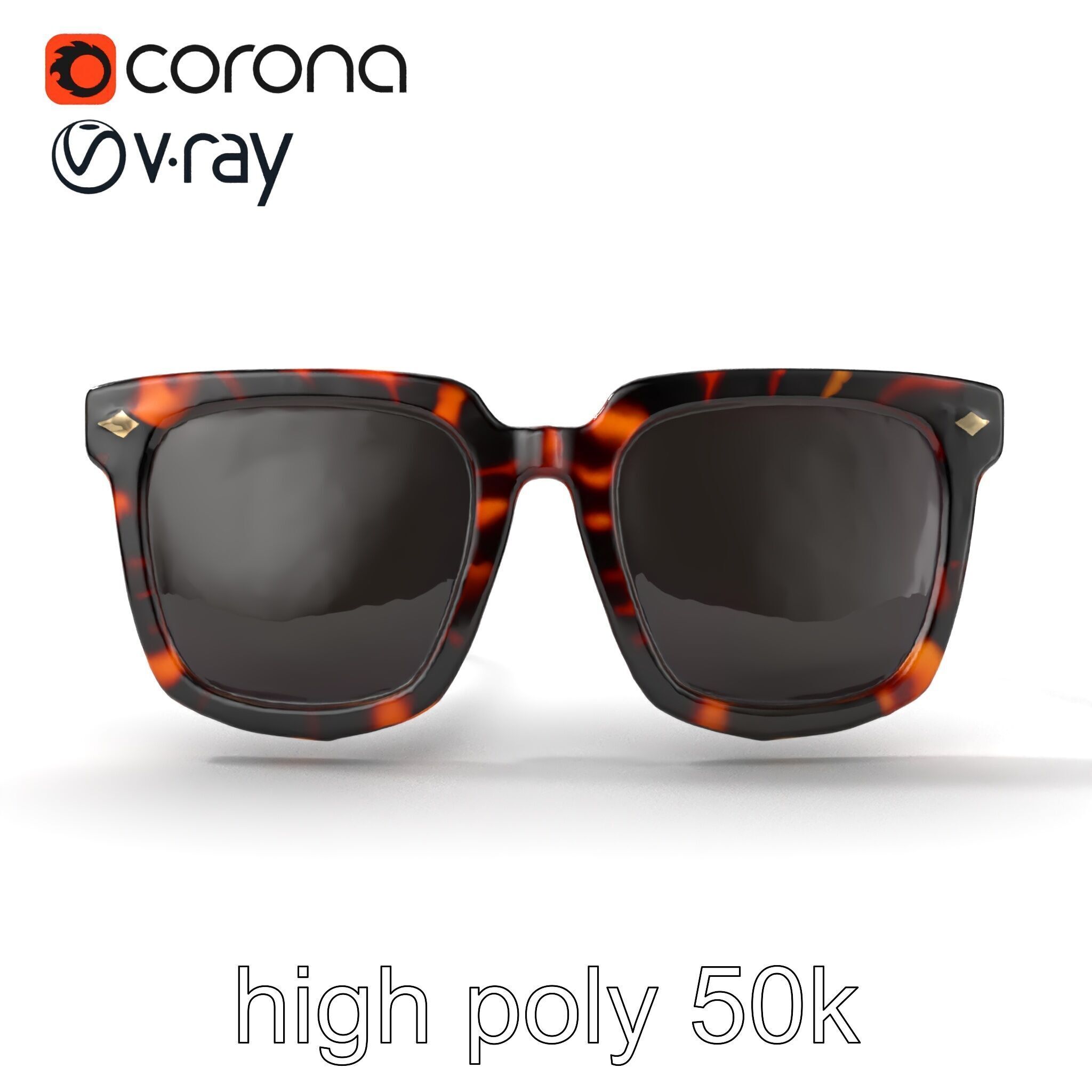 Vintage Square Tortoiseshell Sunglasses model pack Low-poly 3D model_16