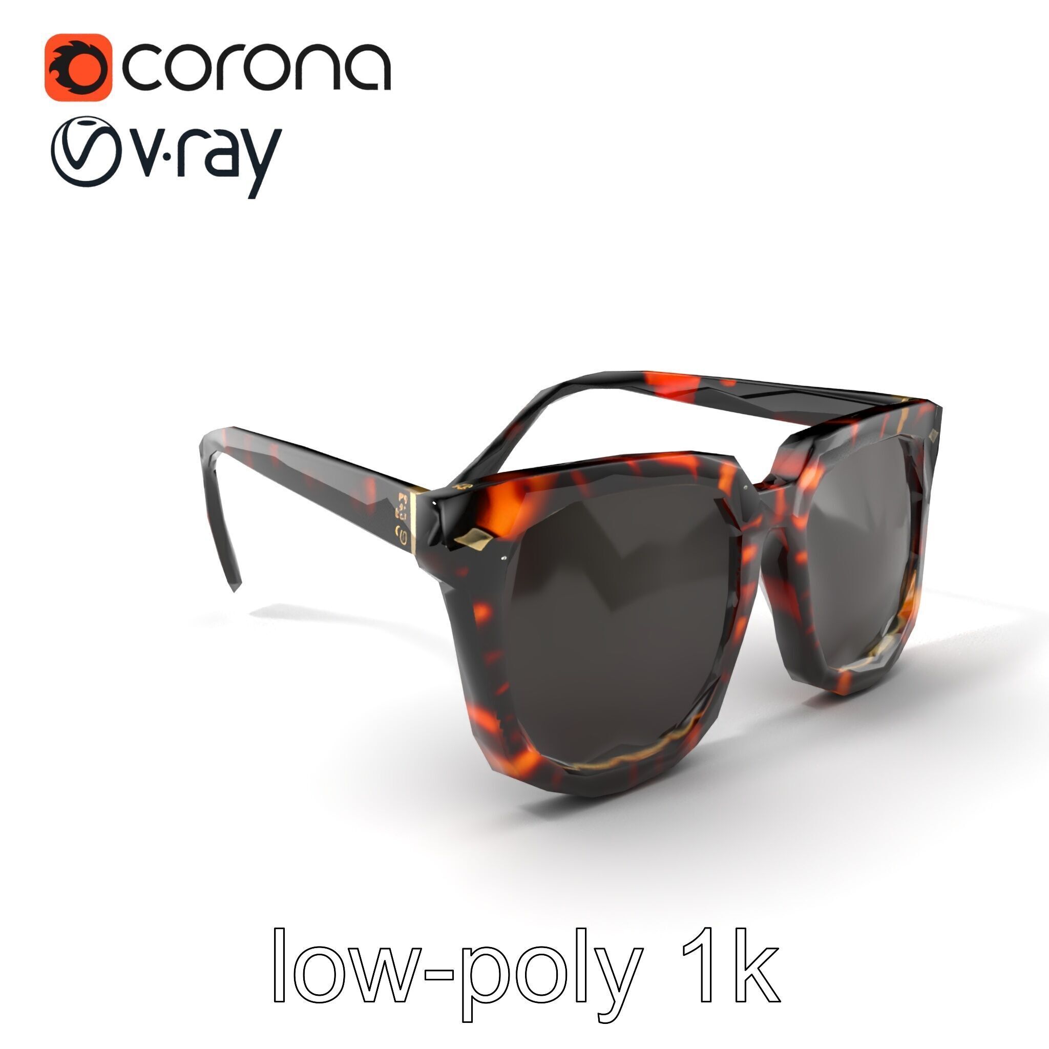 Vintage Square Tortoiseshell Sunglasses model pack Low-poly 3D model_5