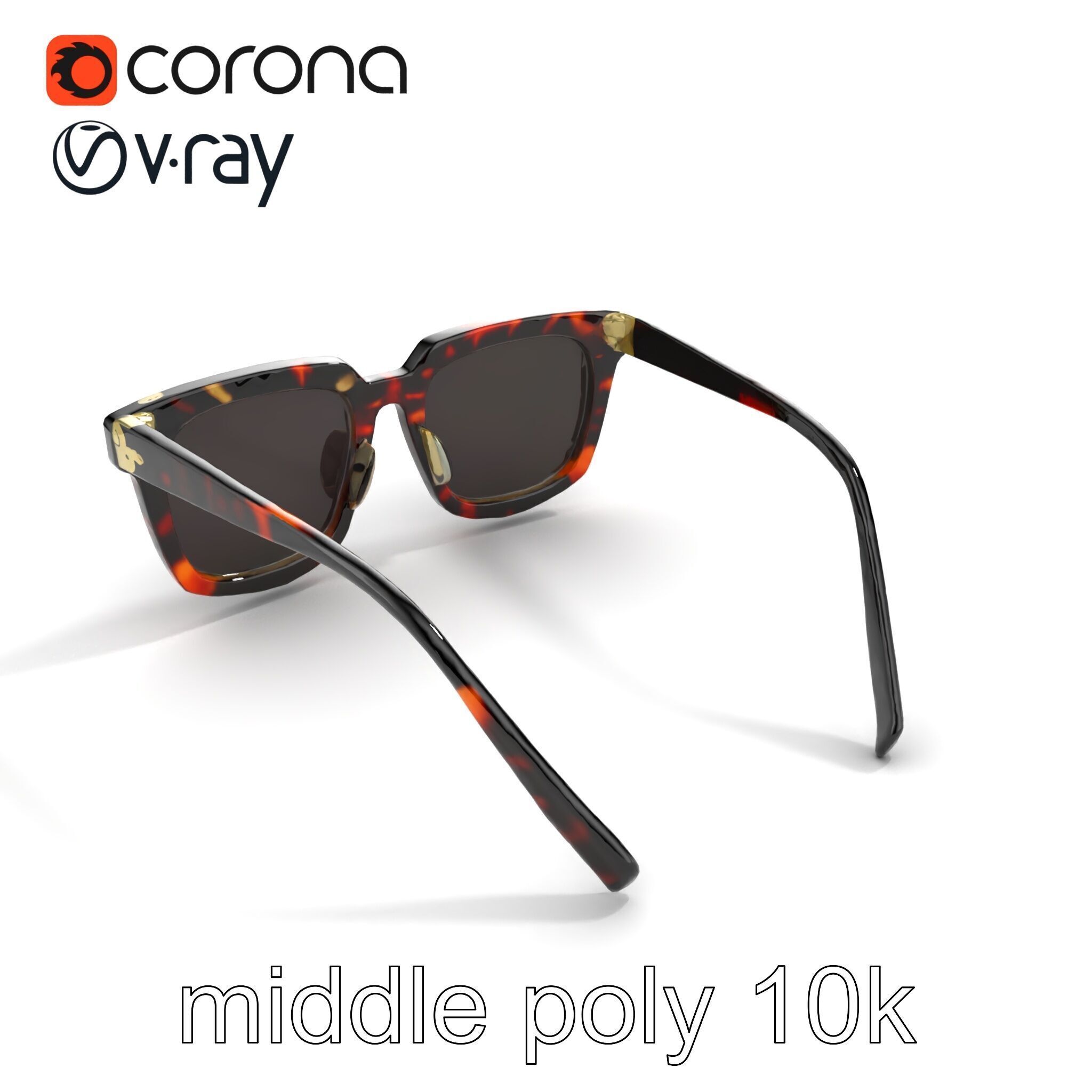 Vintage Square Tortoiseshell Sunglasses model pack Low-poly 3D model_8