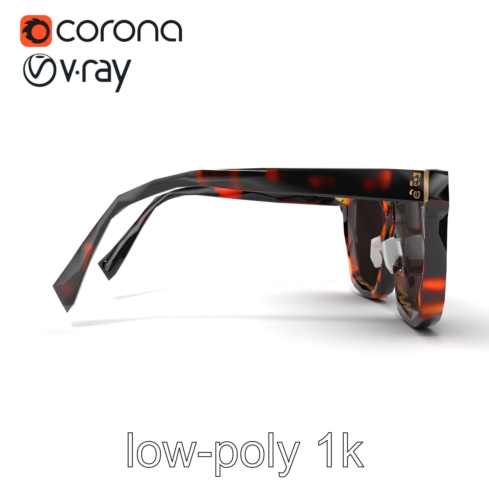 Vintage Square Tortoiseshell Sunglasses model pack Low-poly 3D model_29